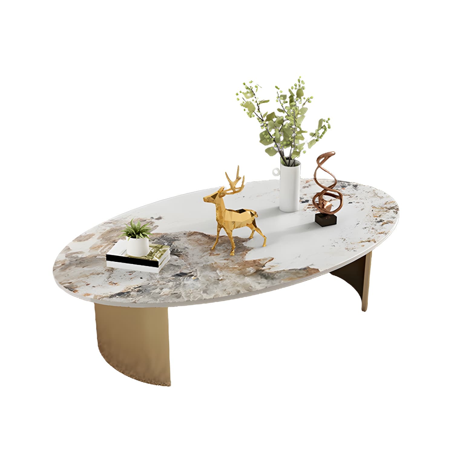 Glam Slate Coffee Cocktail Table Oval Cocktail Table for Living Room thumbnail 6
