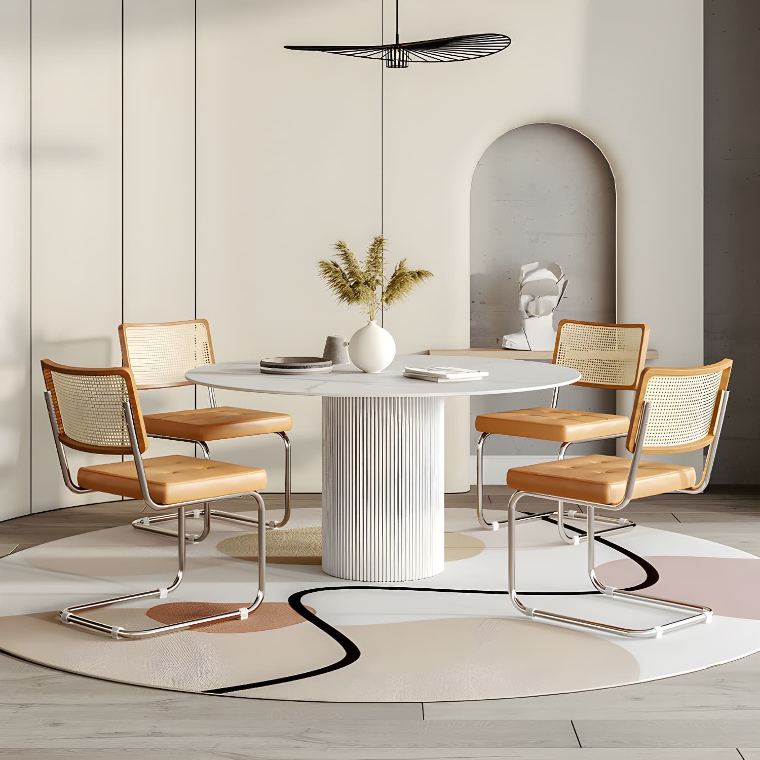 Modern 1/4/5/7 Pieces Dining Set Round Stone Dining Table for Dining Room