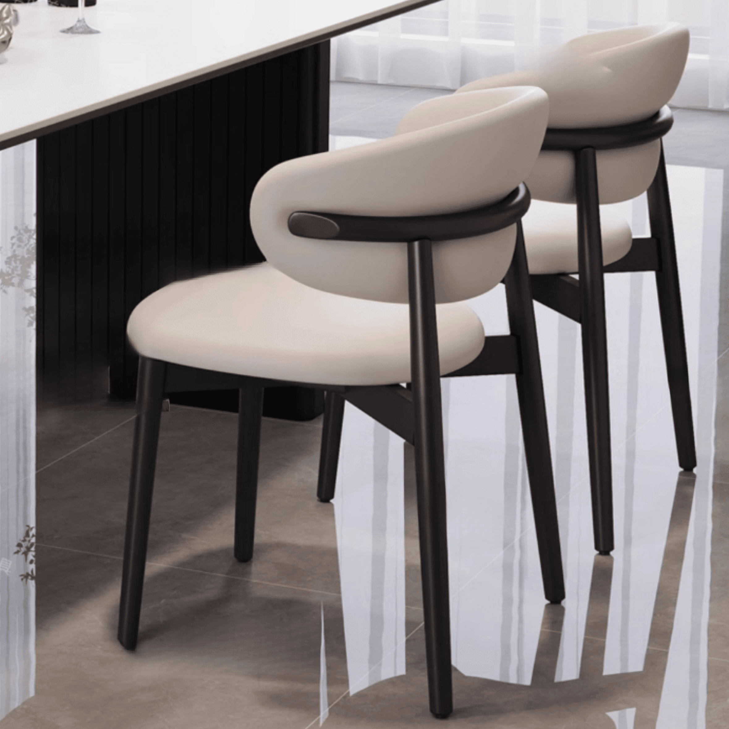 Dining Table Set with Rectangular Slate Stone Top and Two-sided Pedestal, Padded Chair with Back, 5-piece in White thumbnail 10
