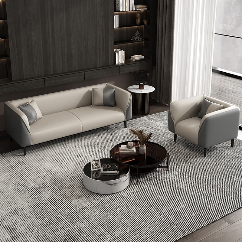 Contemporary Faux Leather Tuxedo Sofa with Water Resistant Design and Foam Seat Cushions thumbnail 10