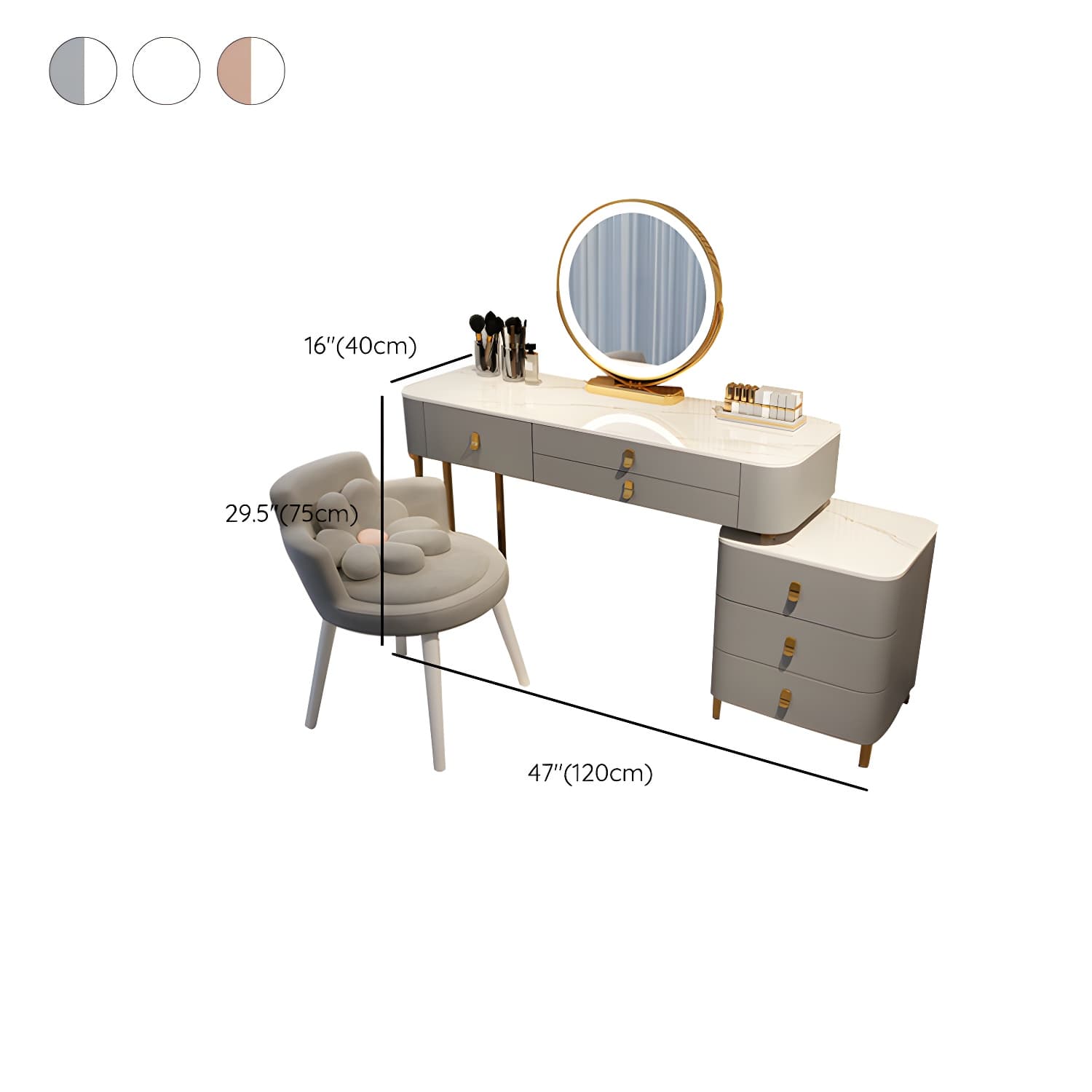 Contemporary Make-up Vanity with Stone Top and Storage Drawers thumbnail 21