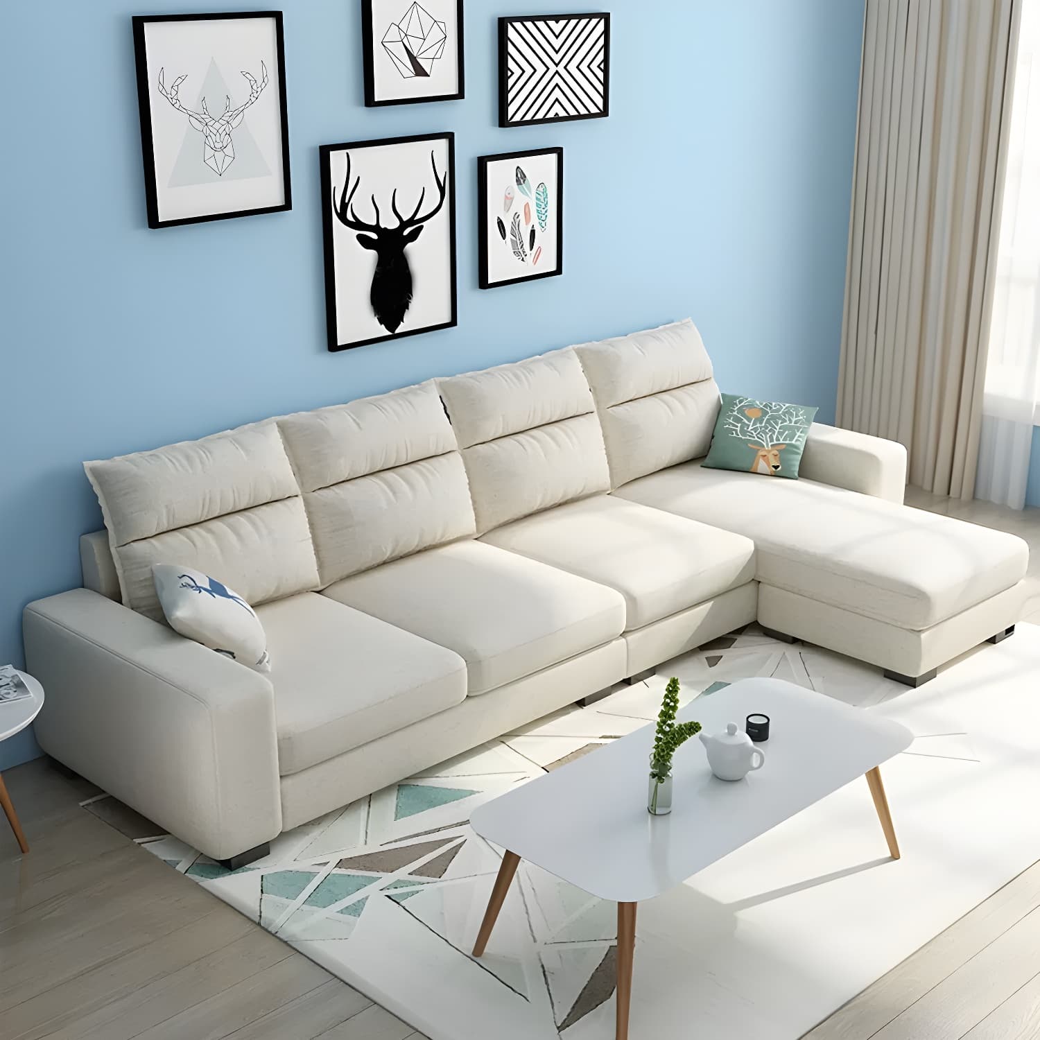 Scandinavian Wood Frame L-Shaped Modular Sofa Chaise in 2 Piece Set with Black Legs thumbnail 1
