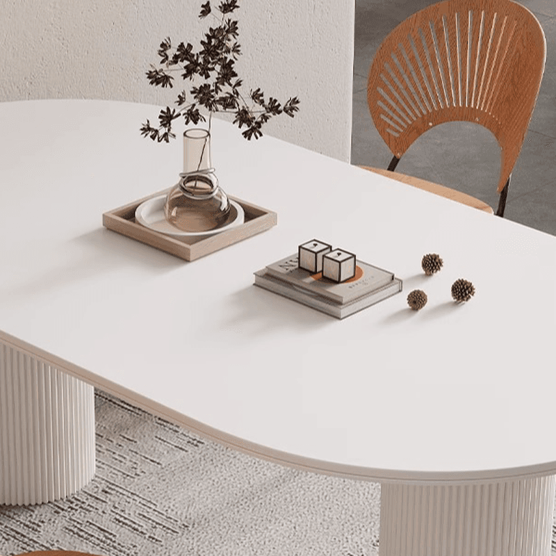 Modern Simple Style Stone Dining Table Set with Twin Support Base and Fixed Table in Chalk thumbnail 5