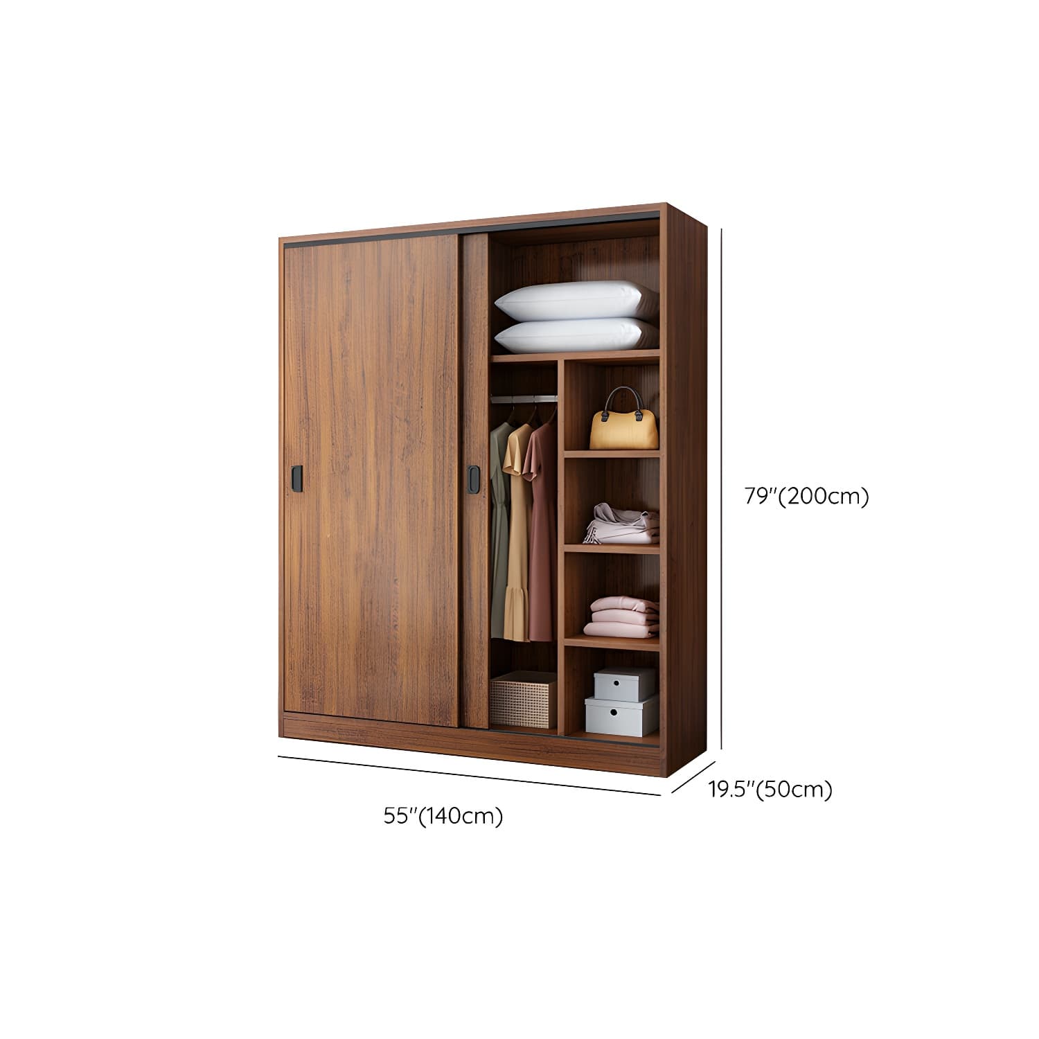 Modern Wooden Wardrobe Armoire with 3 Clothing Rods and Interior Shelves thumbnail 24