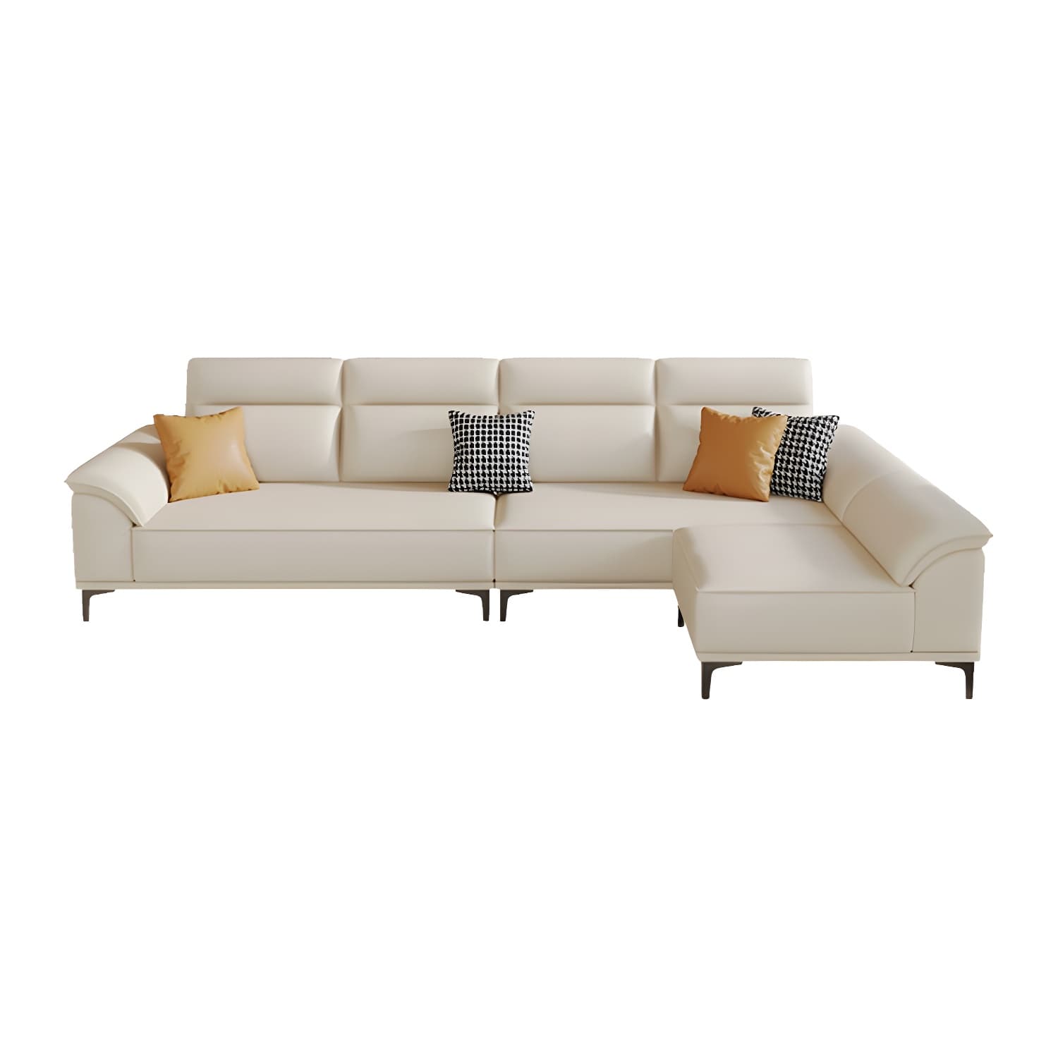Modern Beige Faux Leather Sofa with Ottoman Included - Pillow Top Arm and Cushion Back thumbnail 5