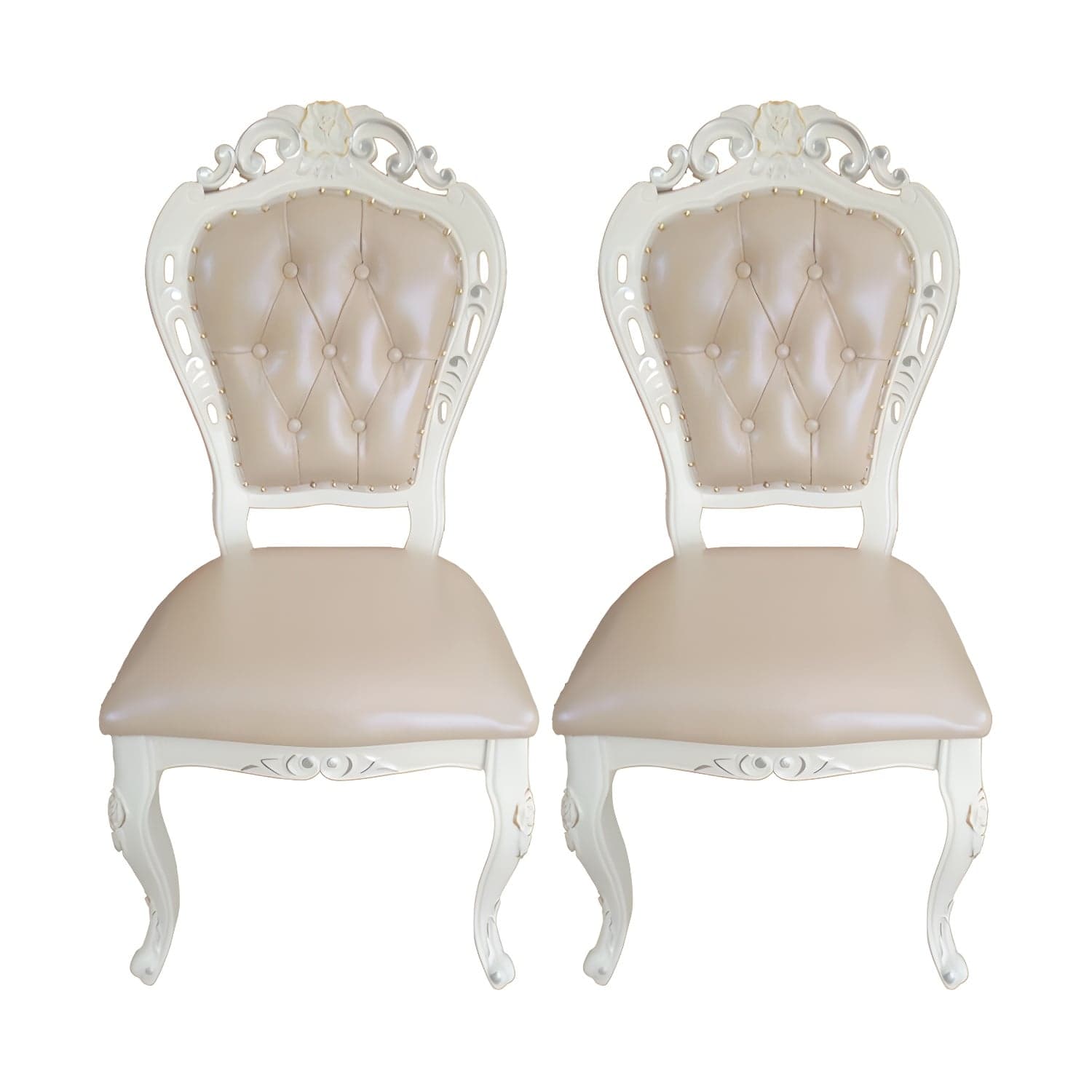 Victorian Rubberwood King Louis Back Chair Matte Finish Leather Dining Chair (Set of 2) thumbnail 9