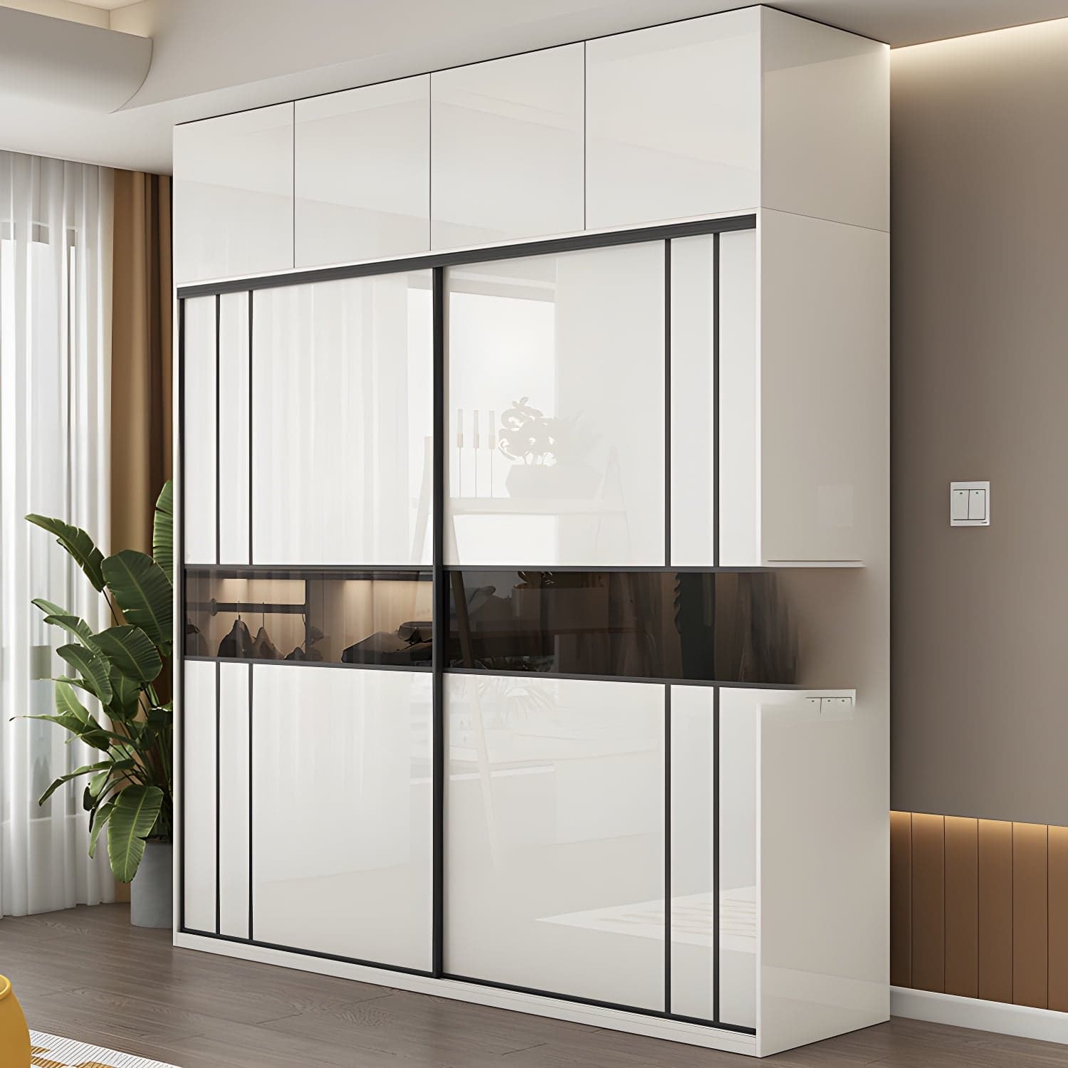 White Colour Wooden Wardrobe Cloth Rod Included Wardrobe Closet with Shelves