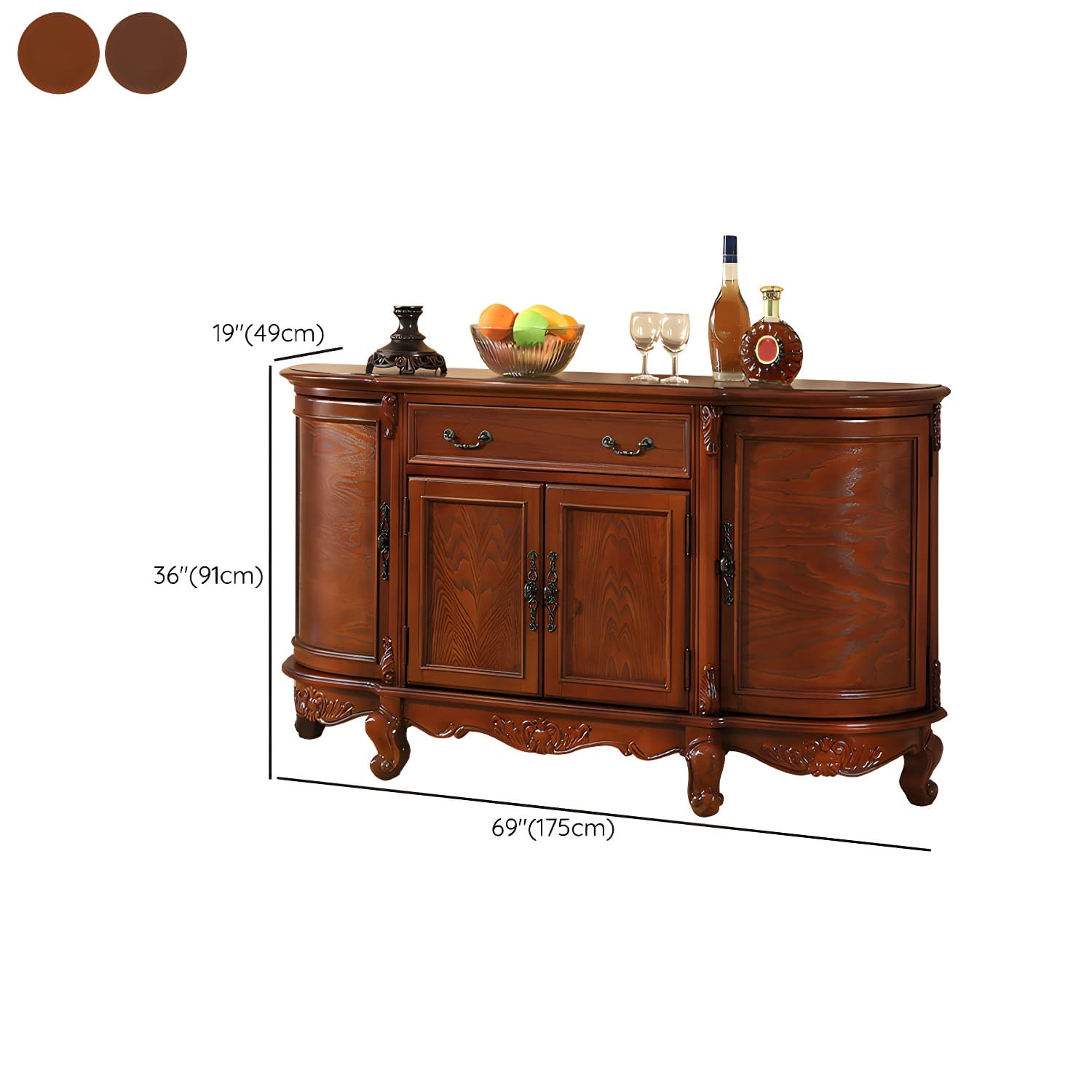 Traditional Style Wood Sideboard Credenza with 4 Cabinets and Drawers and 3 Interior Shelves thumbnail 14