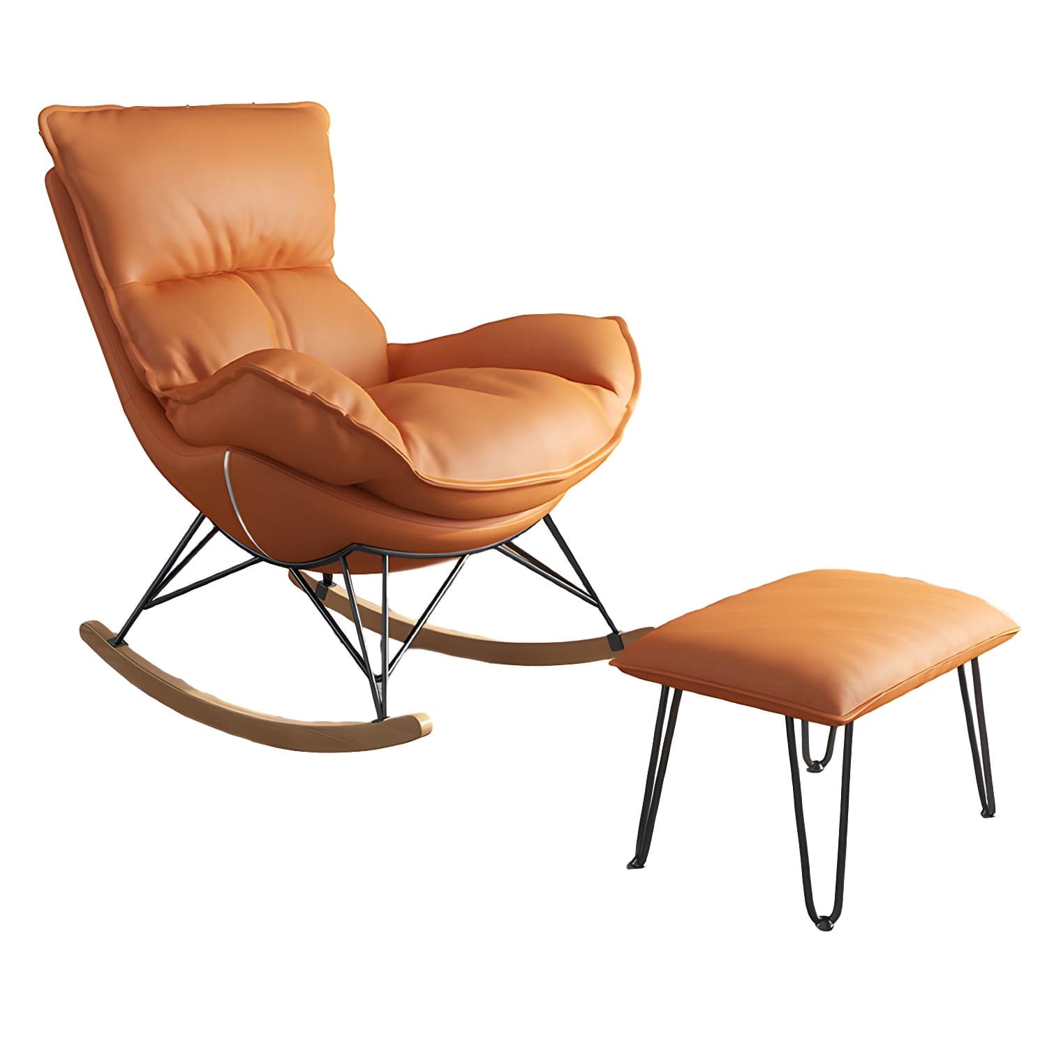 Modern Upholstered Rocking Chair and Ottoman Set - Natural Wood Legs, Stylish Design for Home Decor thumbnail 13