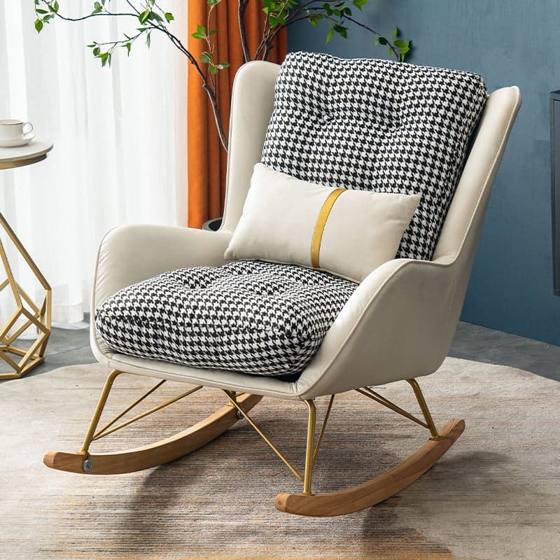 Ergonomic Stationary Round Arm Living Spaces Rocking Chair with Rear, Winged-back Chair thumbnail 1