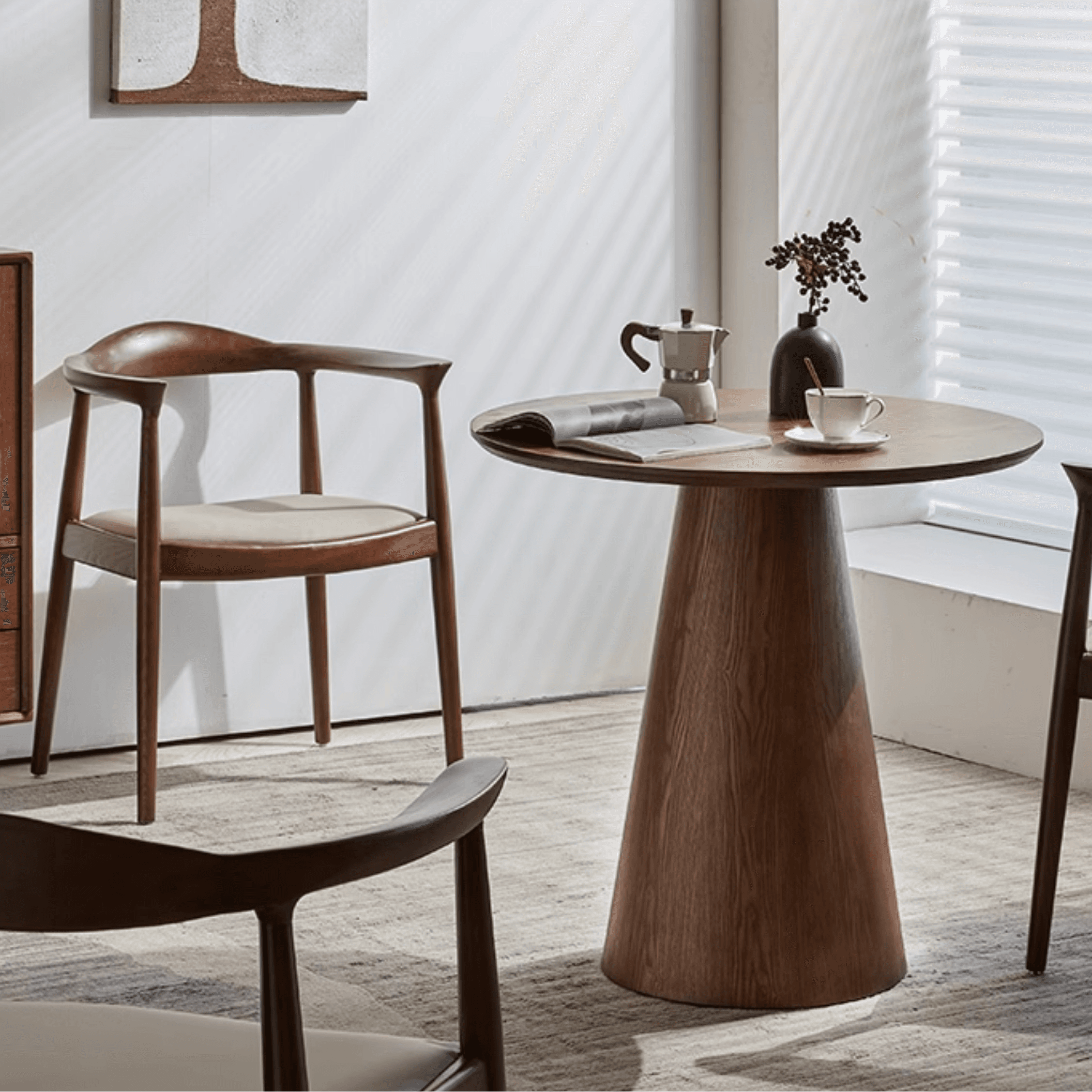 Scandinavian Style Standard Height Fixed Lumber Dining Table for 2 with Sepia Top thumbnail 3