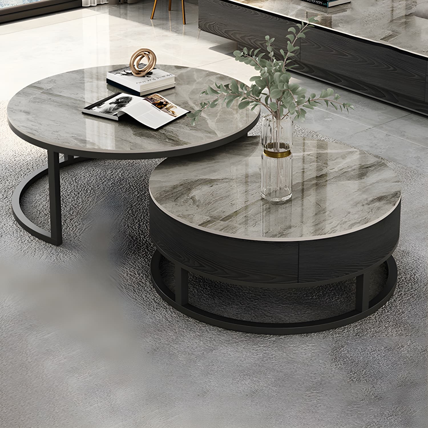 Slate Coffee Table Slate Nesting Coffee Table Set with Storage Drawer thumbnail 6