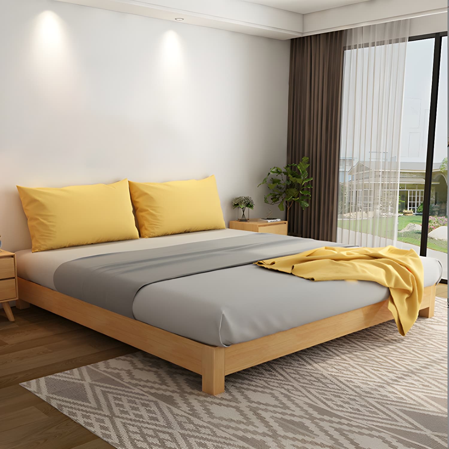 Scandinavian Solid Wood Platform Bed 9.8" H Bed Frame with Mattress thumbnail 6