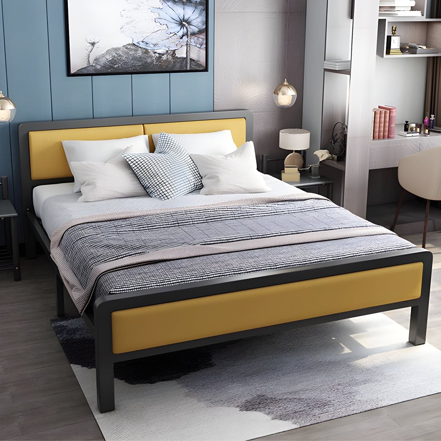 Contemporary Metal Standard Bed, Panel Rectangular Headboard Bed thumbnail 6