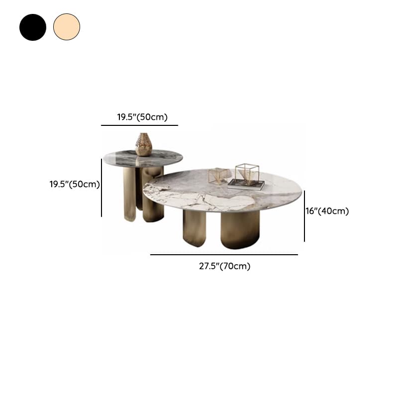 Chic Modern Round Beige Stone Top Coffee Table with Industrial Iron Base thumbnail 17
