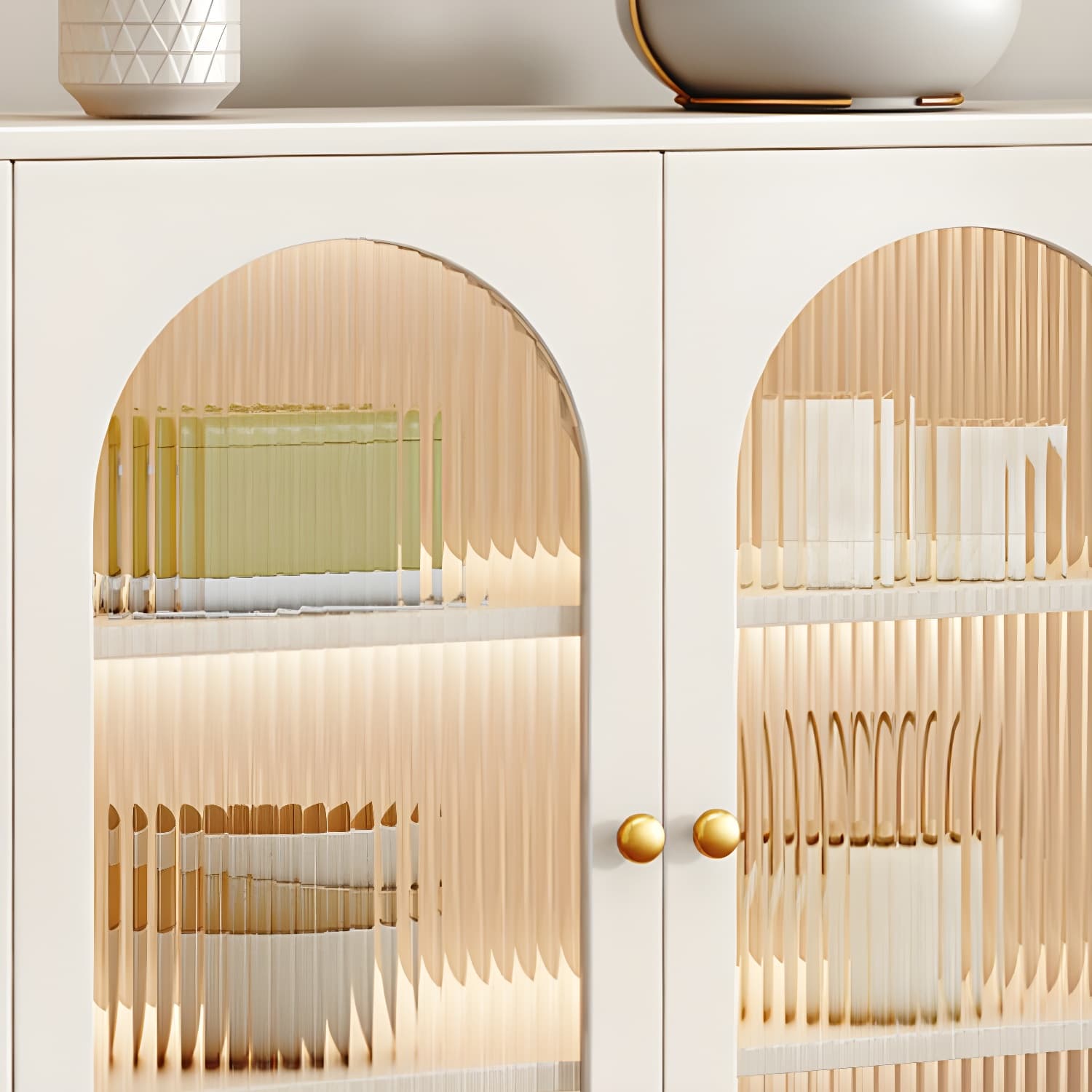 Glam White Wood Sideboard Credenza with Glass Doors and Adjustable Shelves thumbnail 6