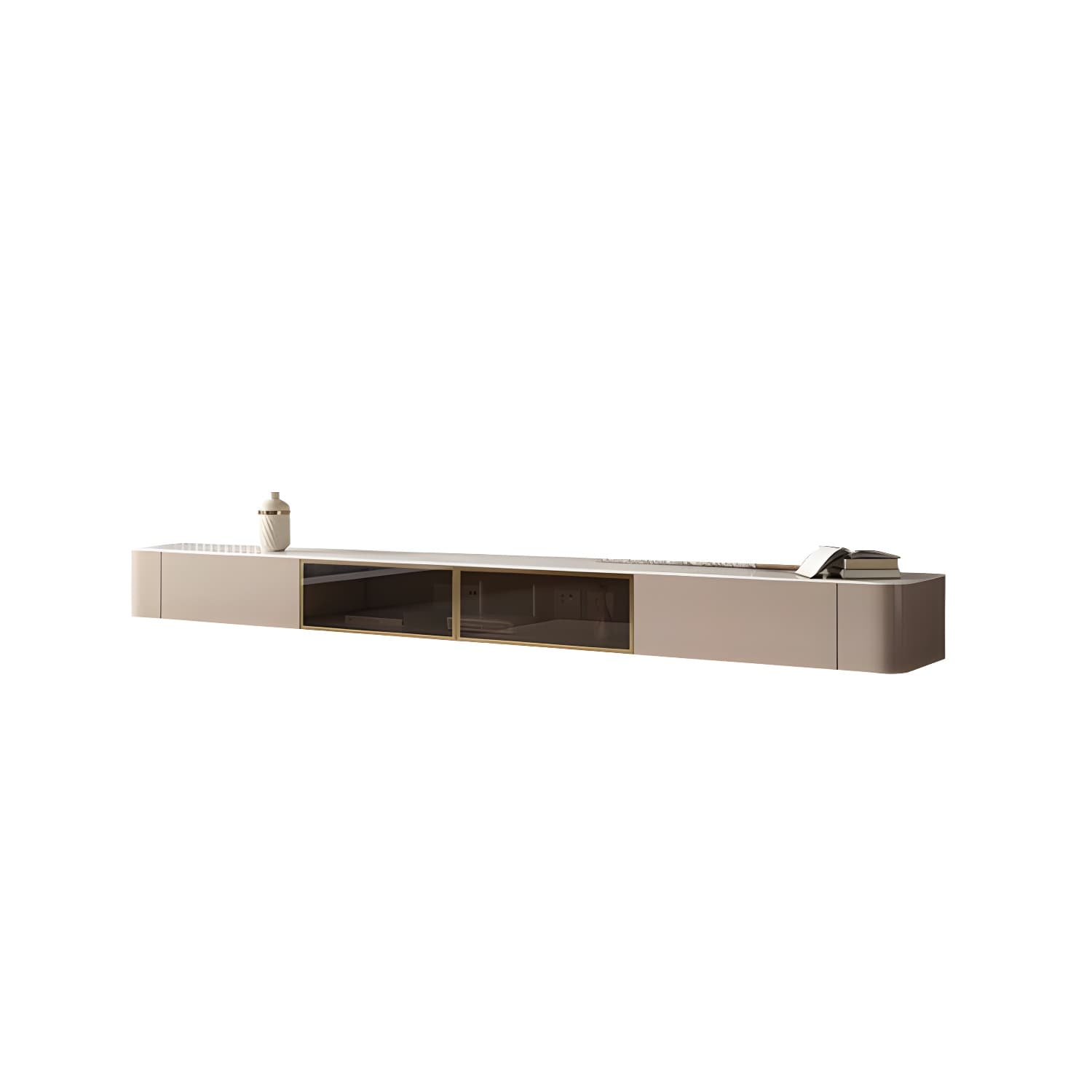 Brown Modern TV Stand with Floating Mount Design, Drawers, and Cable Management thumbnail 5