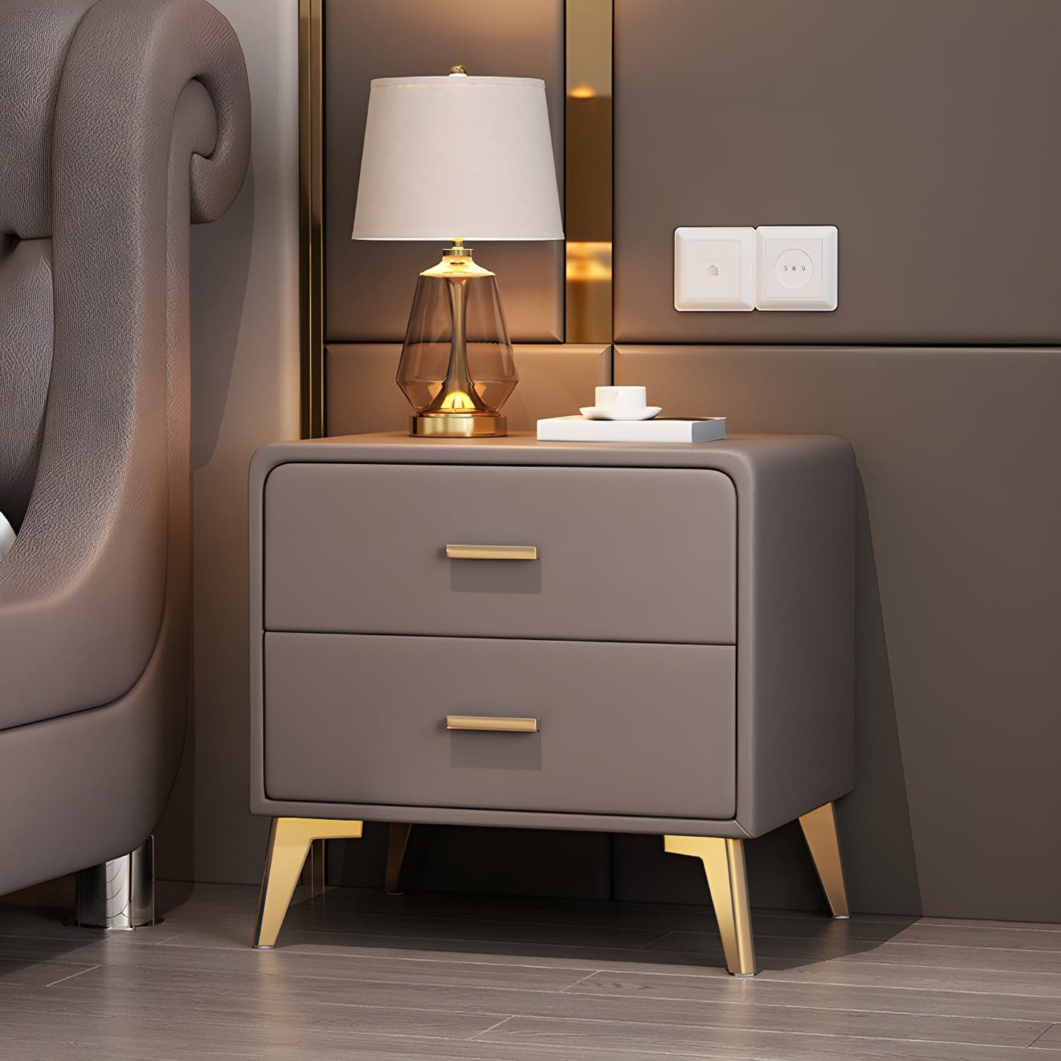 Faux Leather Modern Nightstand with Drawer Storage - Small Size, 2 Drawers thumbnail 7
