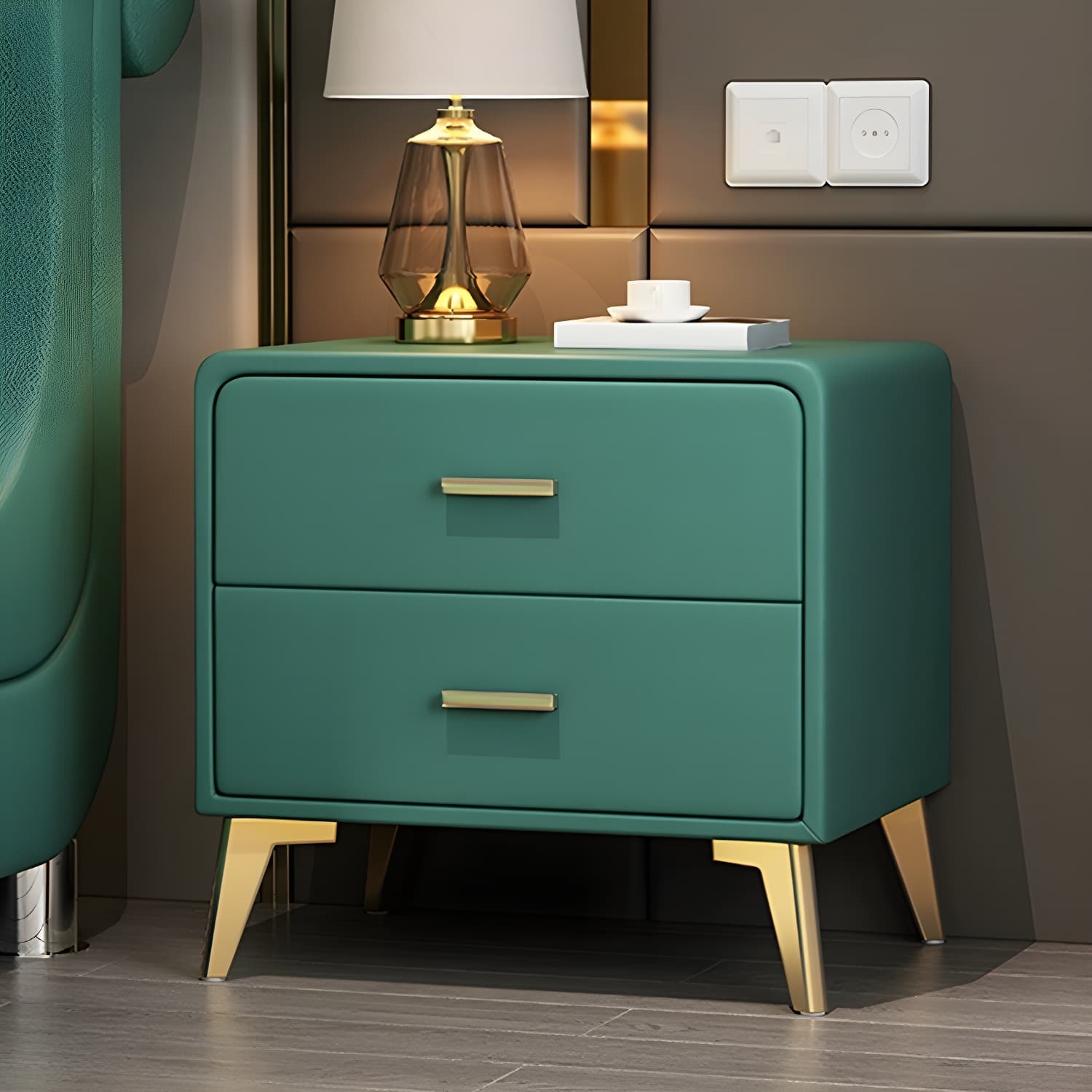 Faux Leather Modern Nightstand with Drawer Storage - Small Size, 2 Drawers thumbnail 16