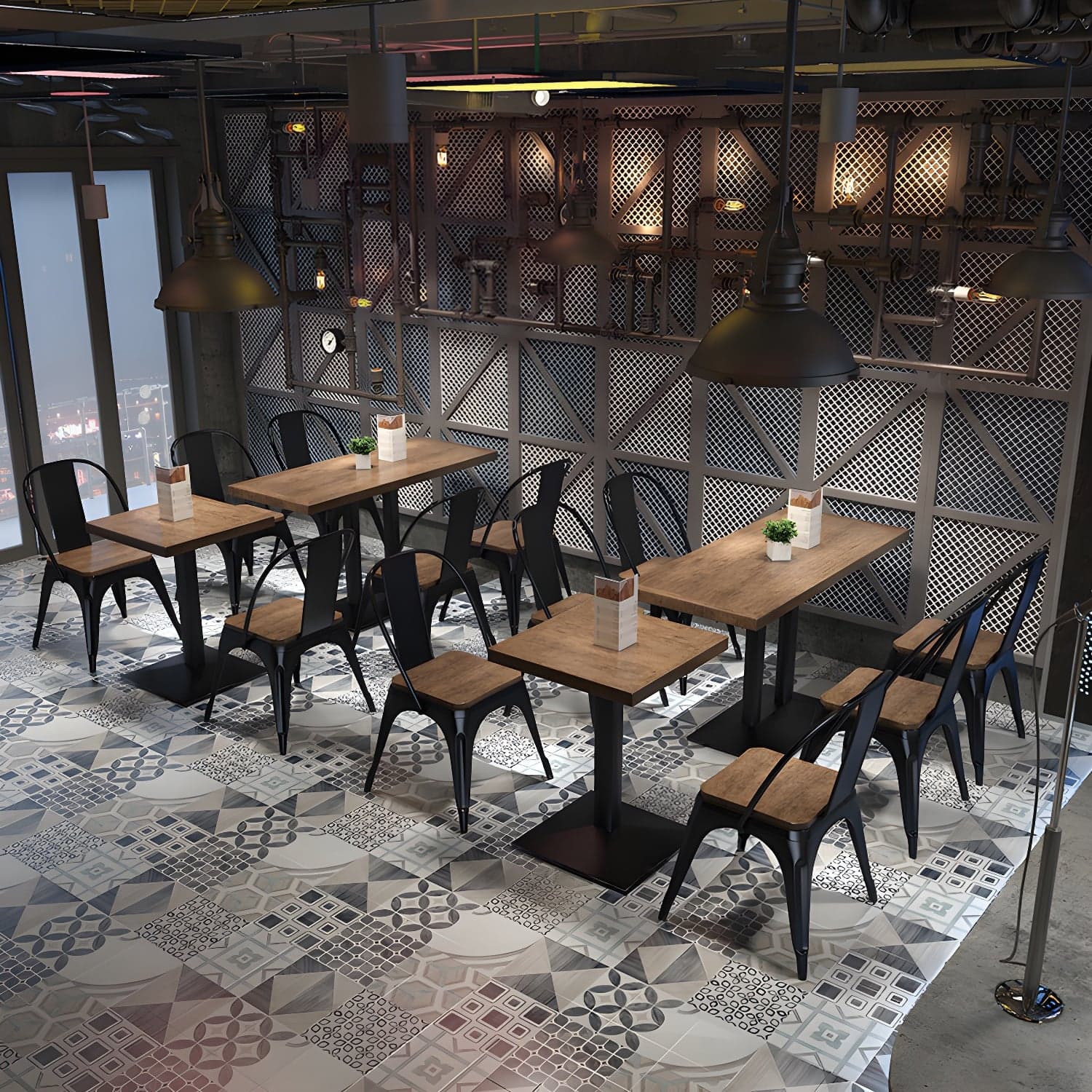 Metal Industrial Pedestal Dining Table Wood Top Table for Kitchen and Dining Room