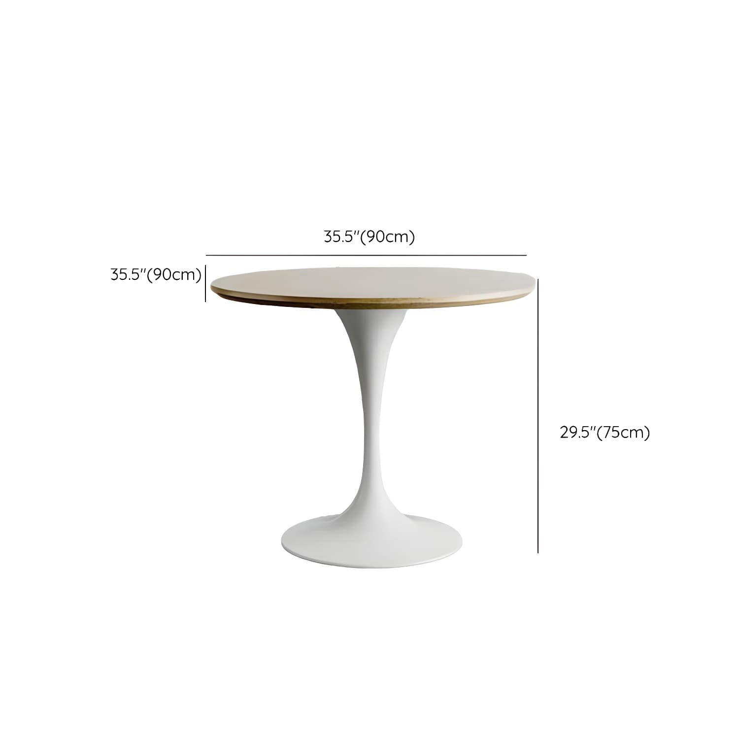 Scandinavian Standard Height Round Wood-Top Dining Table, Metal Tulip Base, Simple Assembly thumbnail 20