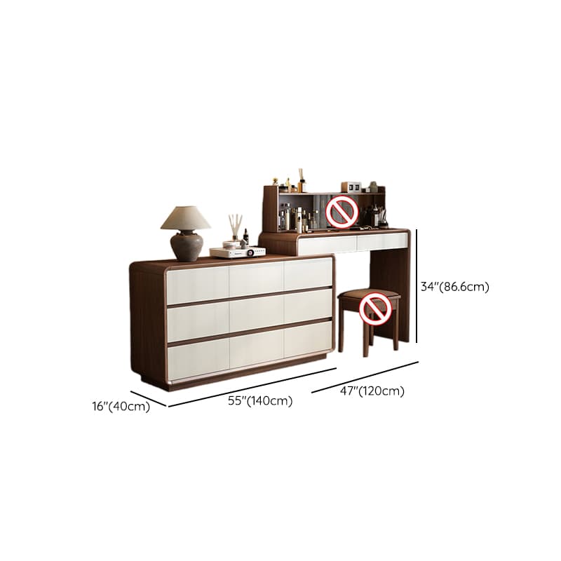 Simplistic Large Vanity Set with Rubberwood Table Top and Auburn Seat, Featuring 8/11/5 Drawers, No Suspension thumbnail 9