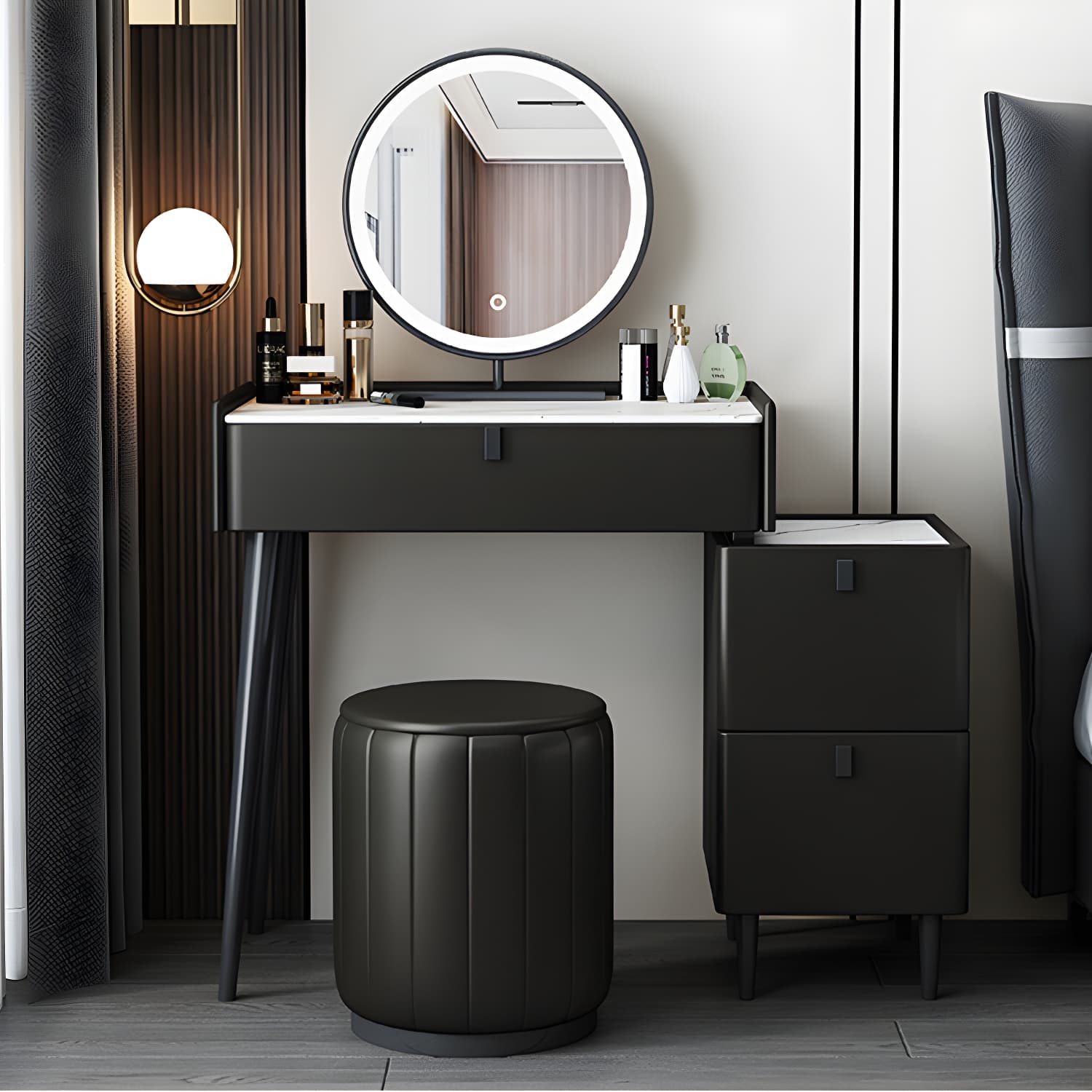 1/3 Drawers Vanity Set with Stool Modern Stone Top Dressing Table thumbnail 7