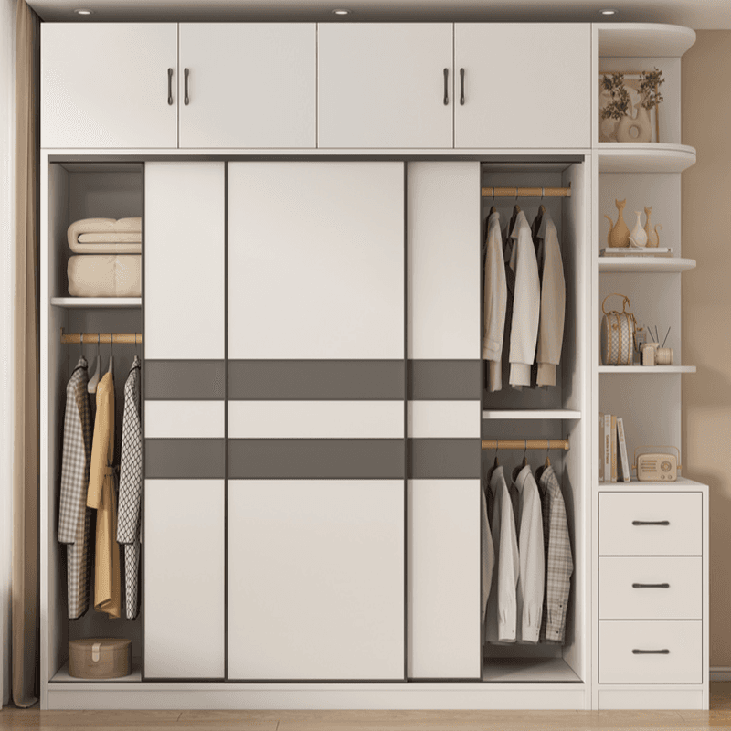 Chalk Nordic Timber Wardrobe with 3 Drawers, Self-supporting Design, Soft Close Door, and Clothing Rod thumbnail 7