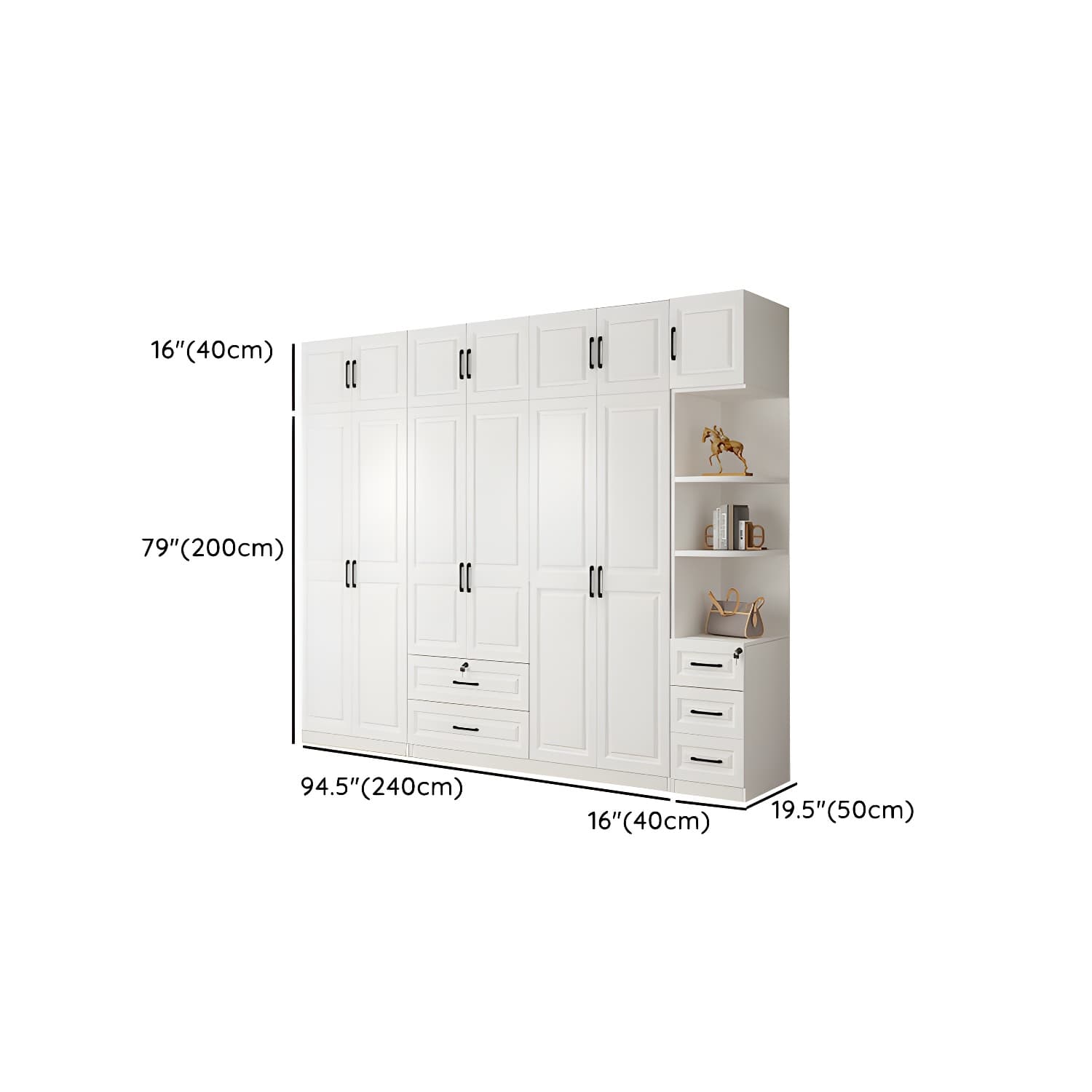 White Wood Wardrobe Armoire with Drawers, Shelves, and Clothing Rod thumbnail 34