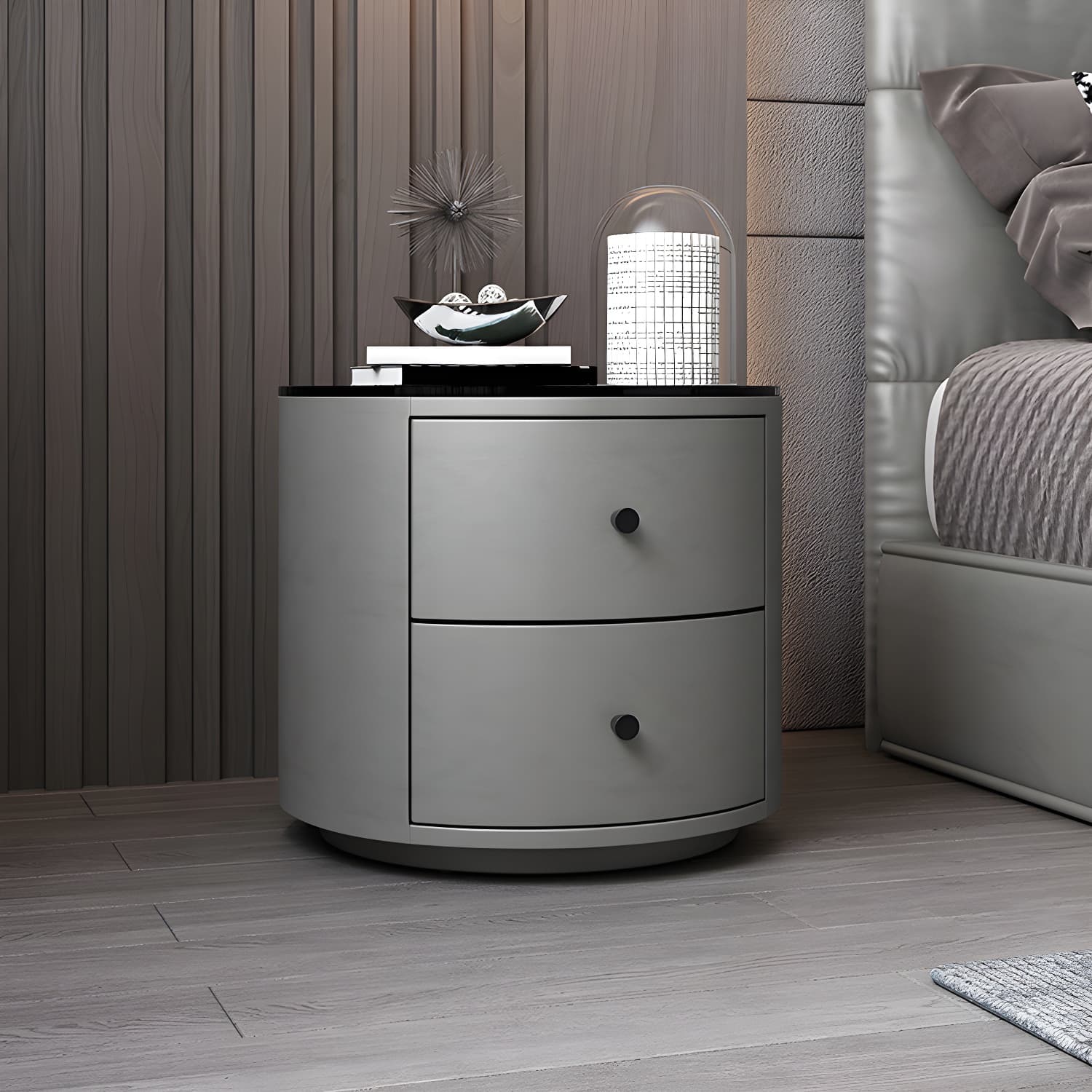 Modern Faux Leather Nightstand Table Solid Wood Drawer Storage Bed Nightstand thumbnail 4