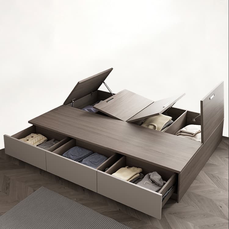 Brown Wood Lift Up Storage Bed with 3 Drawers and Solid Color Design thumbnail 11
