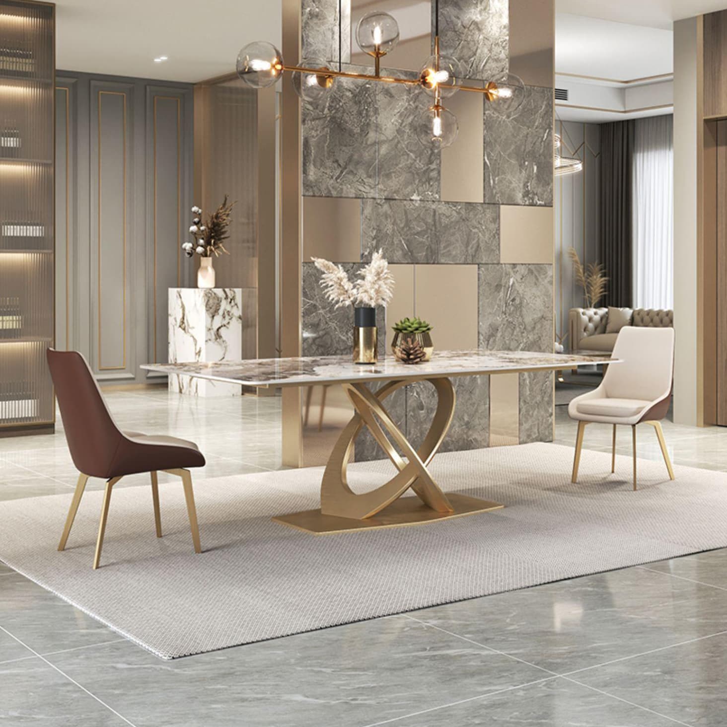 Glossy Beige Dining Table Set 1/2/5/7 Pcs Glam Dinette Set with Leather Chairs thumbnail 11