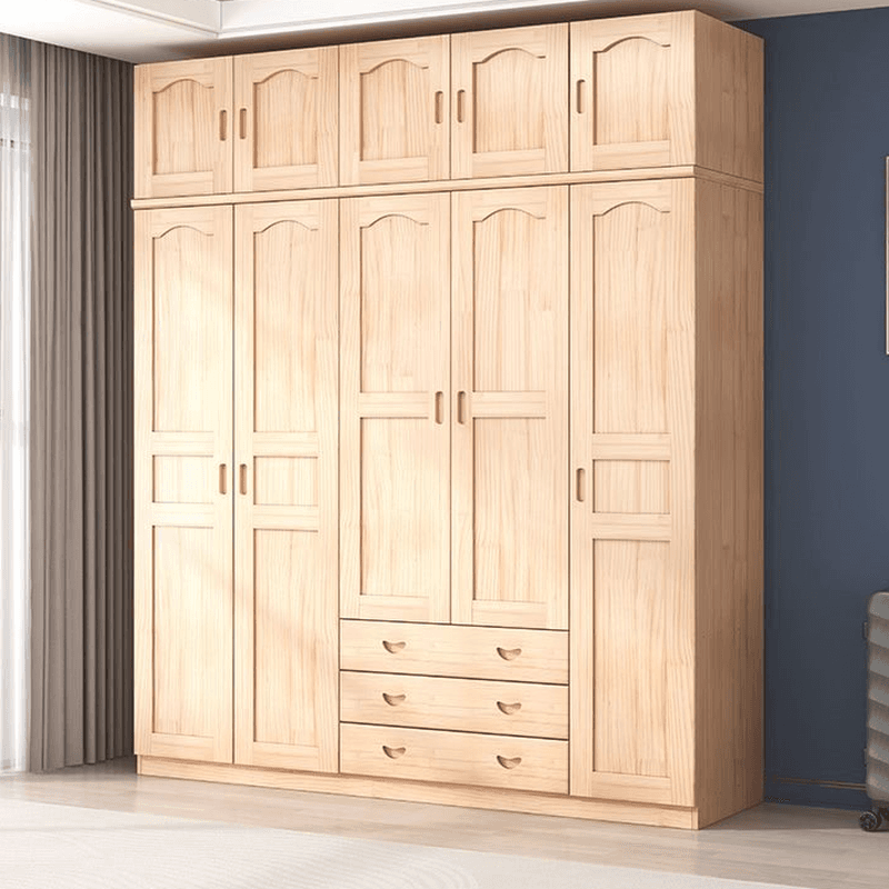 Natural Finish Minimalist Pine Wood Cabinet Armoire with 3-Drawer, Interior Shelves, and Clothing Rod thumbnail 2