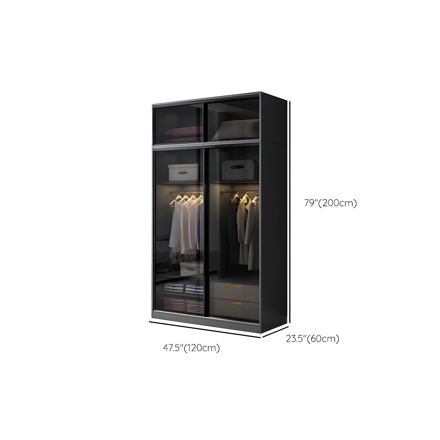 Black Wardrobe Cabinet Contemporary Glass Wardrobe Armoire for Home thumbnail 10