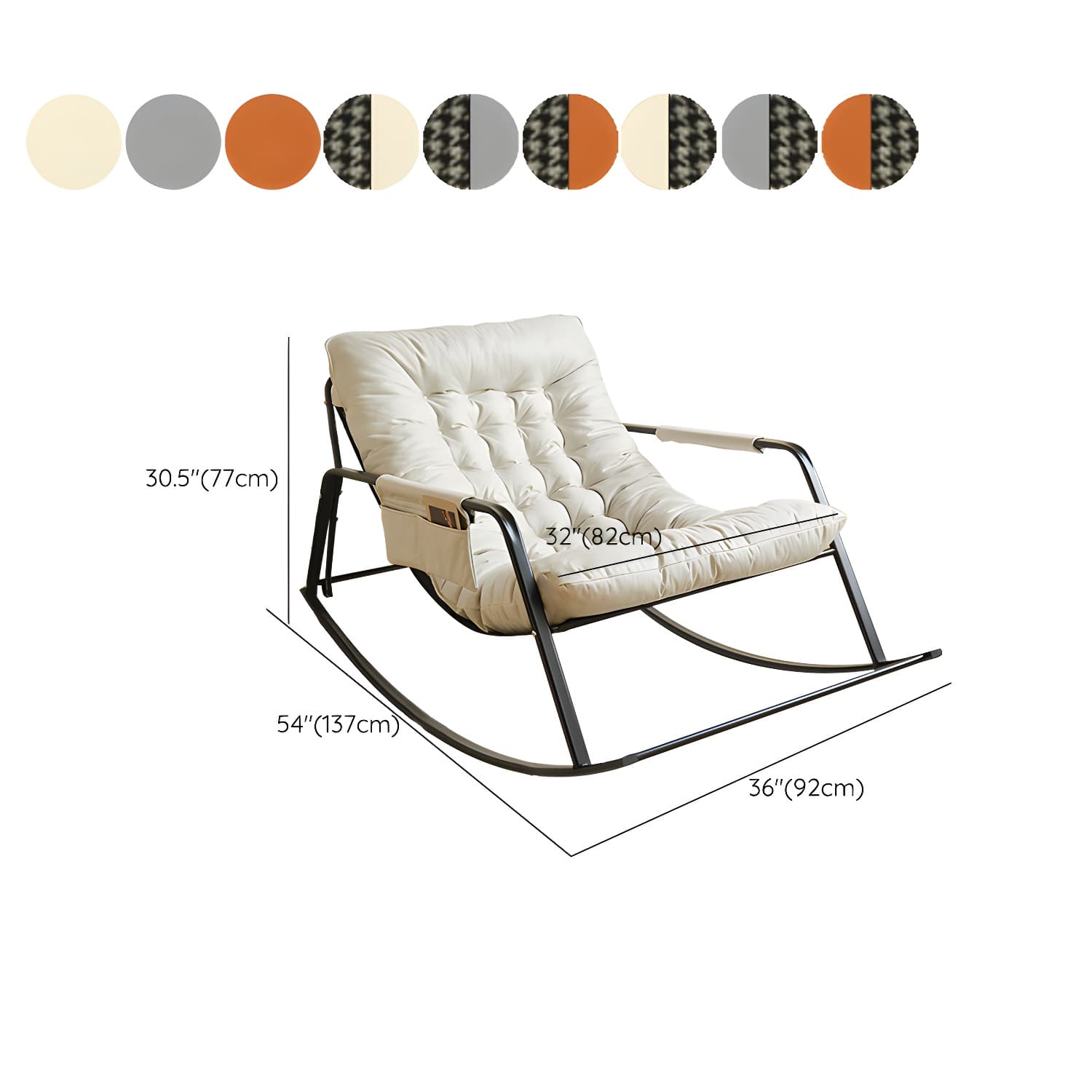 Stylish Modern Upholstered Rocking Chair with Black Metal Legs and Tufted Back thumbnail 17