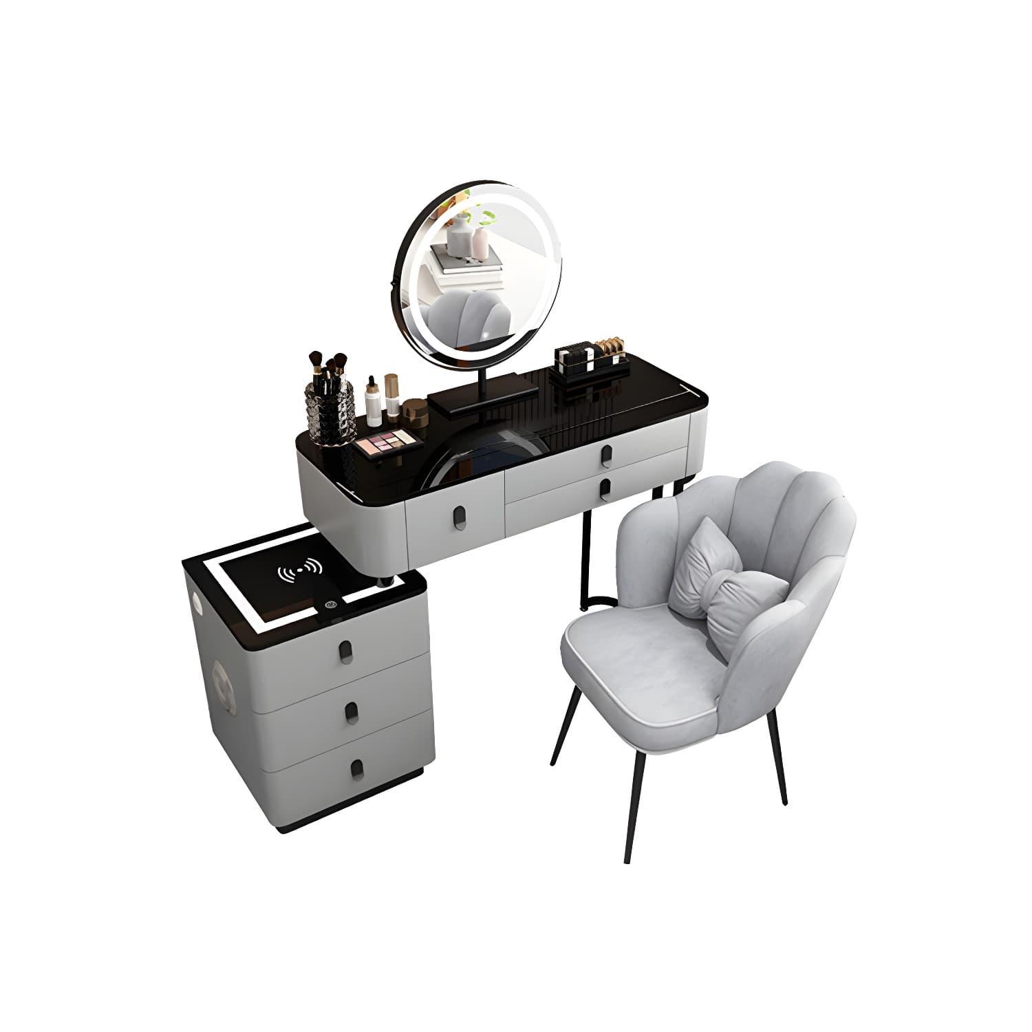 Glass Top Makeup Vanity Desk Lighted Mirror Makeup Vanity Set thumbnail 16