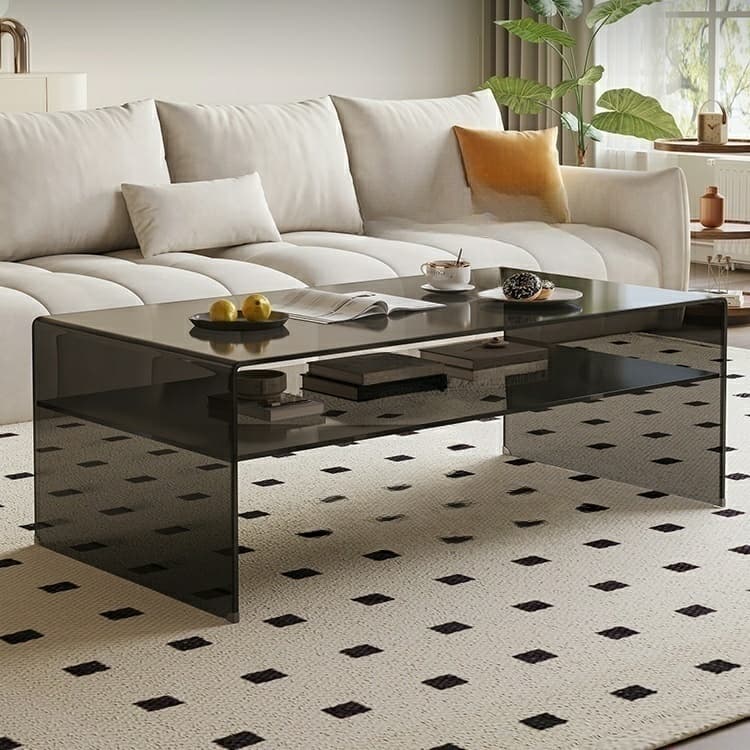 Rectangular Glass Modern Coffee Table with Transparent Top and Sleek Glass Base thumbnail 3