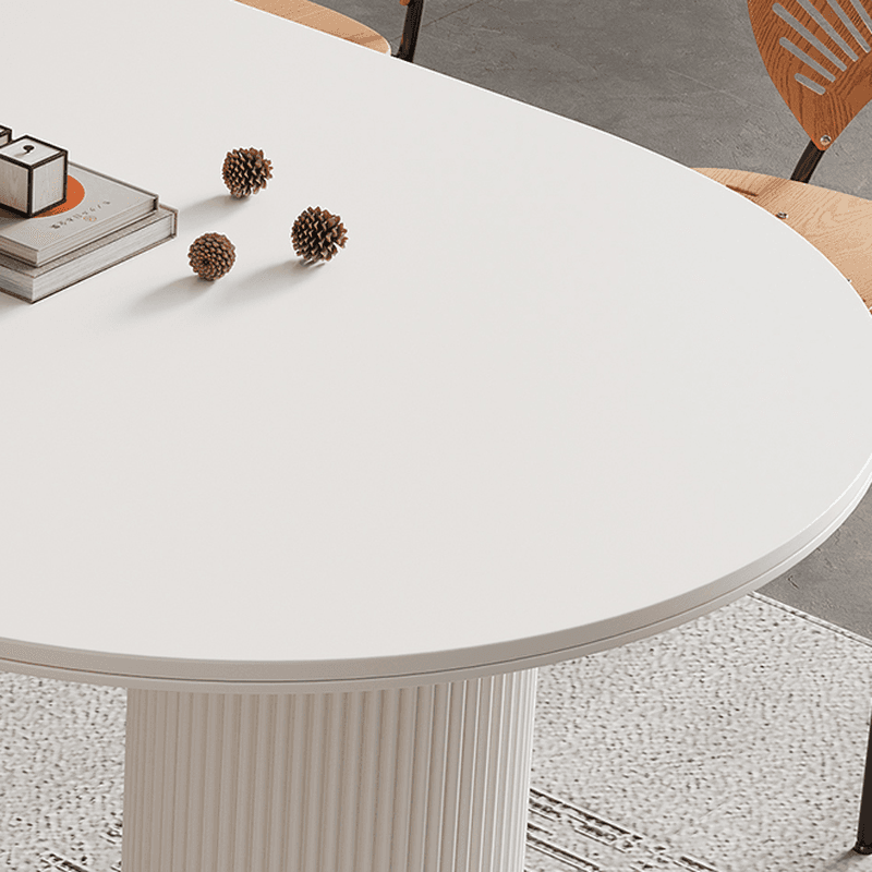 Modern Simple Style Stone Dining Table Set with Twin Support Base and Fixed Table in Chalk thumbnail 3