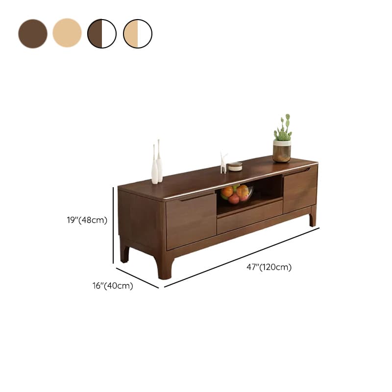 Art Deco Natural Wood TV Stand with 2 Drawers, 2 Cabinets, and Visible Storage thumbnail 14