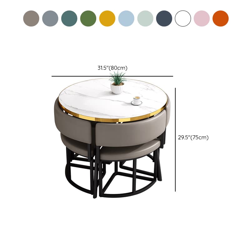 Art Deco Circular-shaped Upholstered Chair Metal & Faux Wood Dining Table Set with Upholstered Back in White, 5 Pieces thumbnail 27