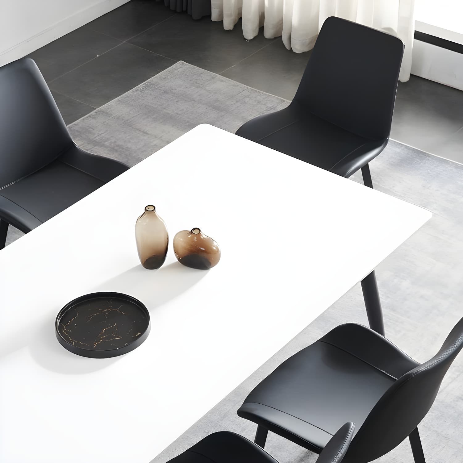 Modern Scratch-Resistant Stone Top Black Metal Base Kitchen Table thumbnail 6