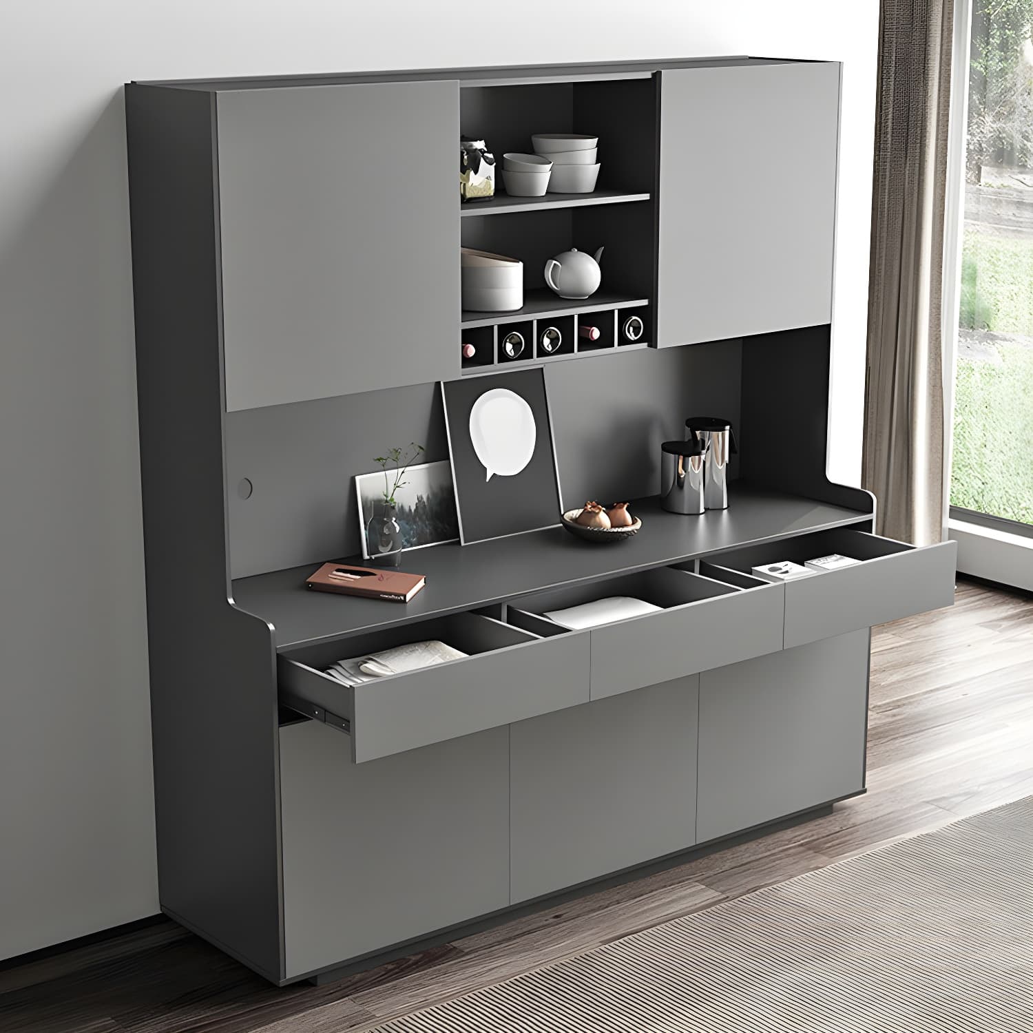 Five Doors Three Drawers Sideboard Glam Buffet Server for Living Room thumbnail 13