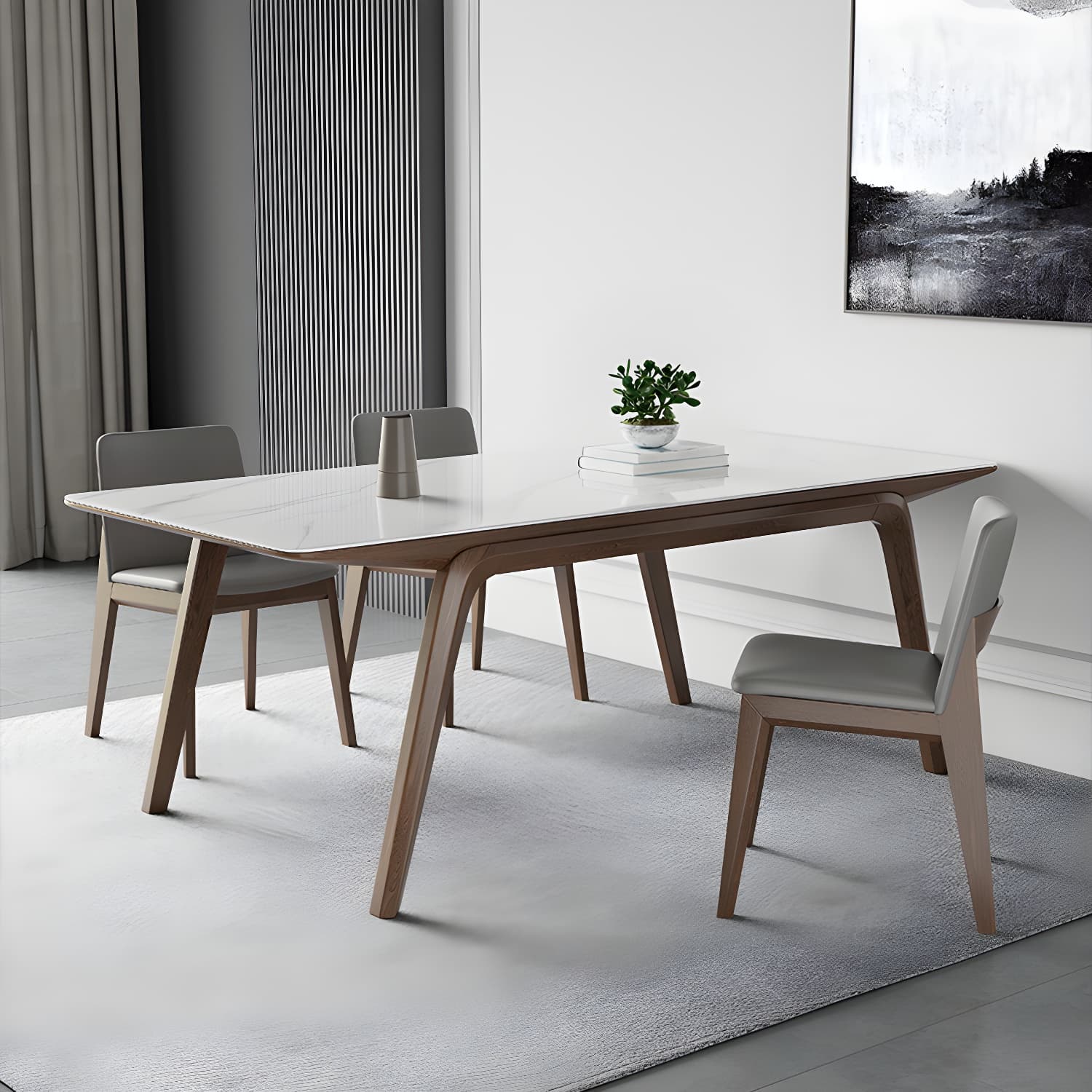 Designer Style Sintered Stone Top Dining Set Rectangle 1/3/4/5/7 Pieces Dining Table Set thumbnail 14