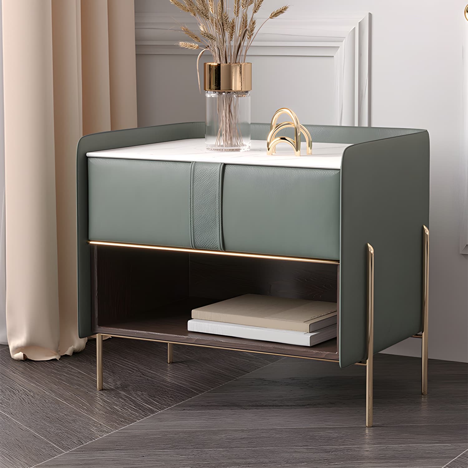 1-Drawer 1-Shelf Accent Table Nightstand 20.47" Tall Stone Nightstand thumbnail 9