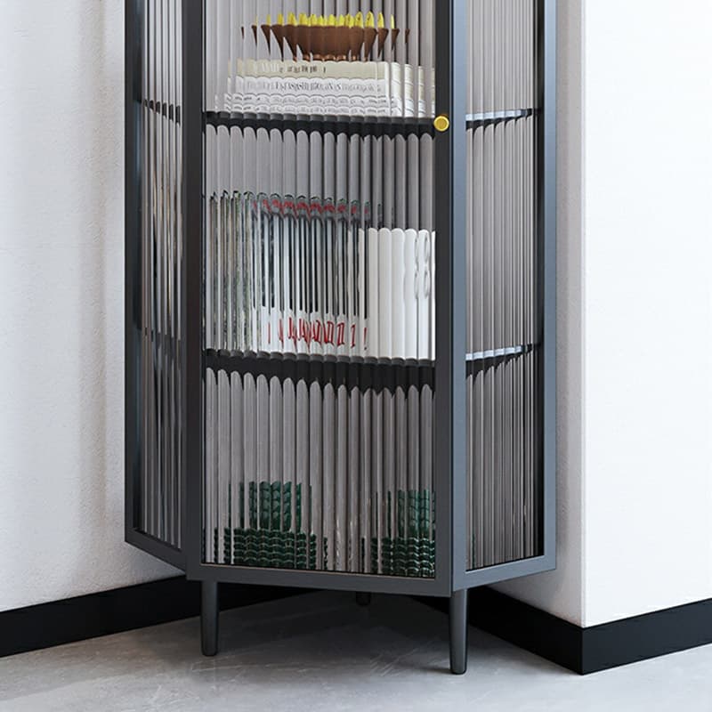 Sophisticated Steel Corner Accent Cabinet with Glass Doors and Cabinets Included thumbnail 9