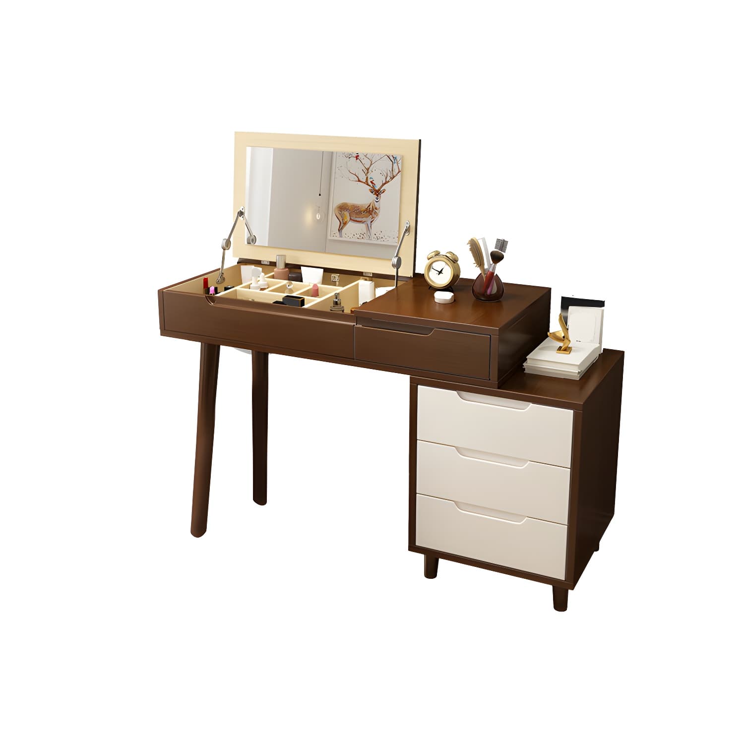 Solid Wood 1/4-Drawer Vanity Makeup Table with Mirror and Stool - 17.72" D thumbnail 9
