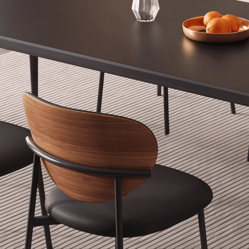 Dining Table Set with Slate Top and Two-sided Pedestal, Padded Chair with Back for 6 People, 7 Piece Set in Midnight Black thumbnail 6