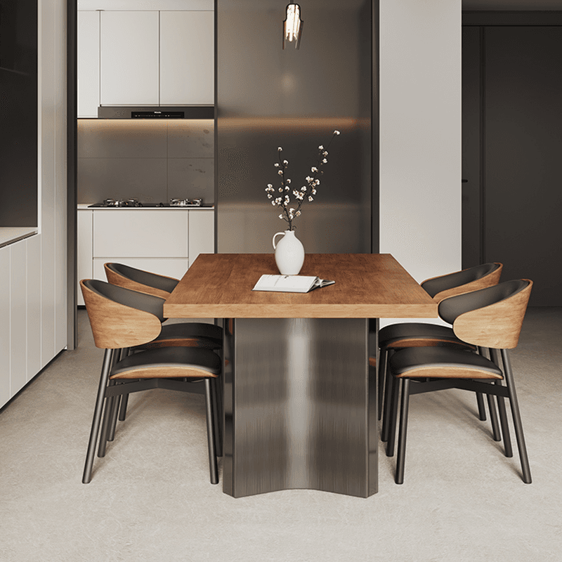 Dining Table Set with Ash Wood Top, Two-sided Pedestal Base, Padded Chair with Back for 6 People/4 People in Auburn thumbnail 4