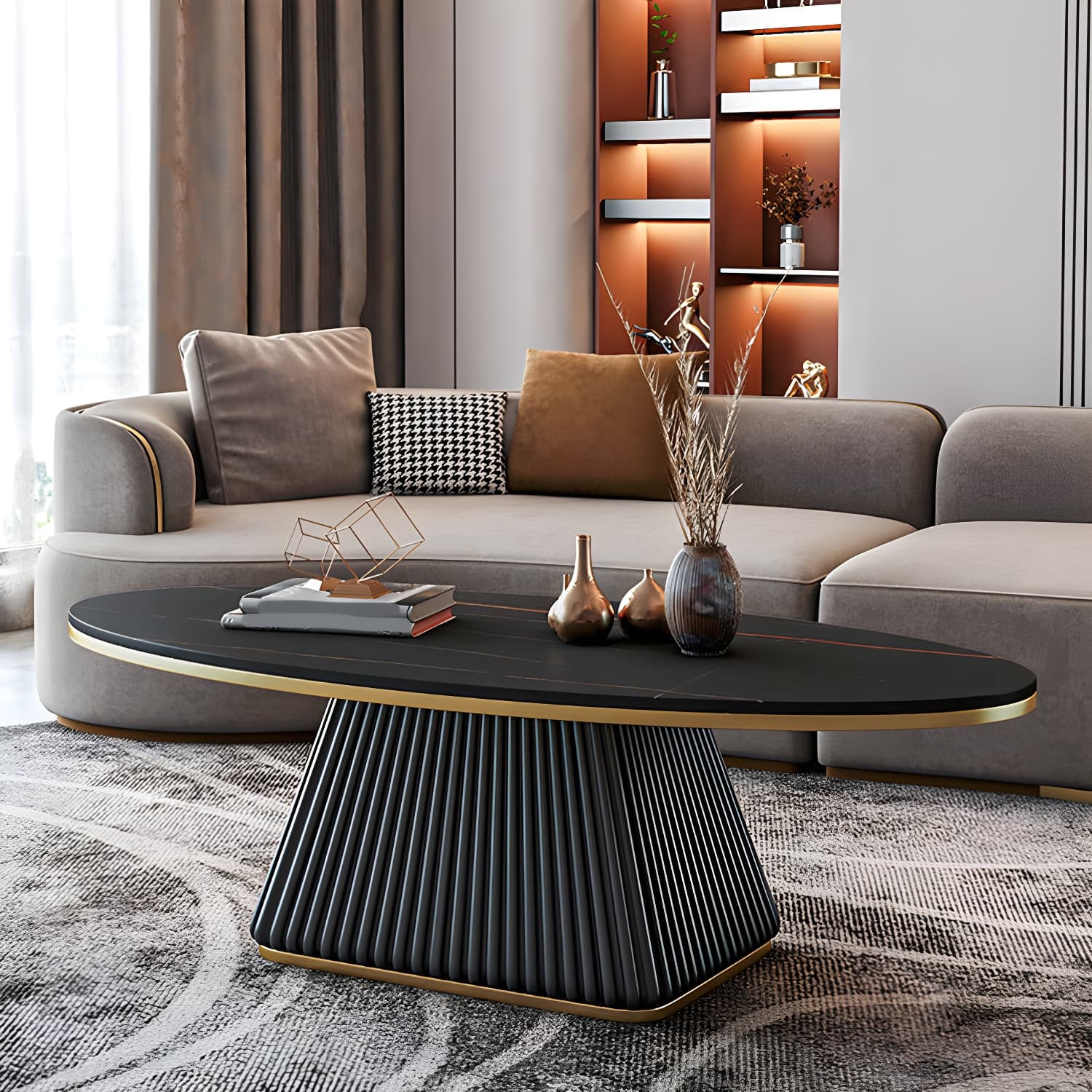 Glam Single Coffee Table Oval Pedestal Coffee Cocktail Table thumbnail 7