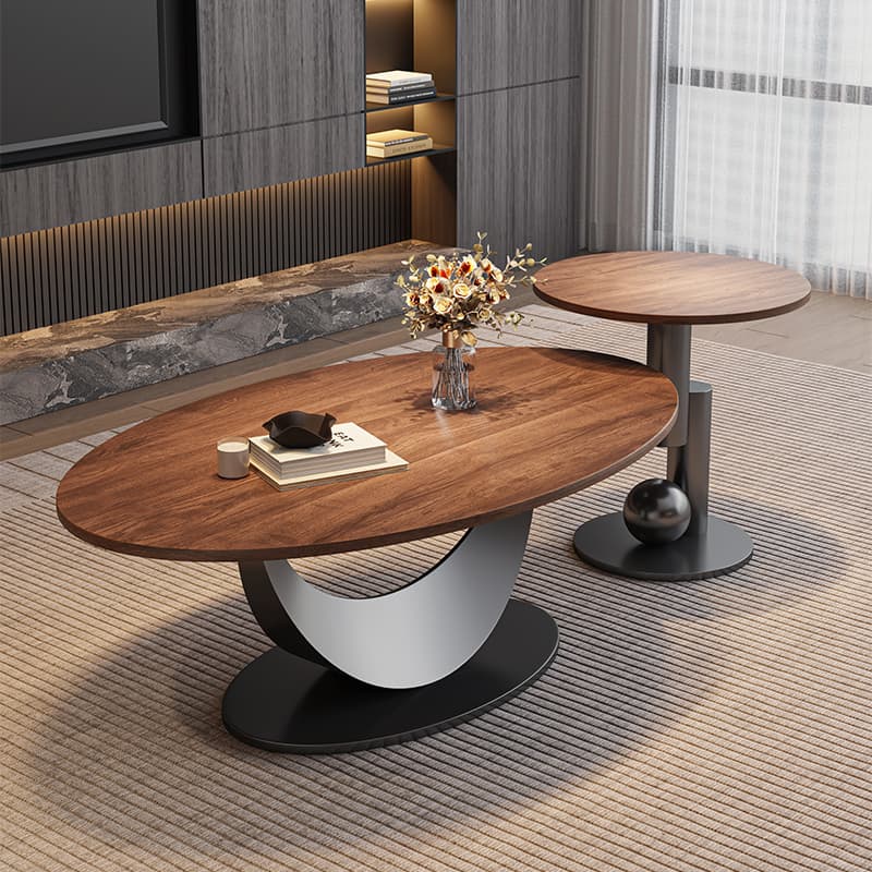 Trendy Cocoa Wooden Oval Single Accent Table with Metal Base thumbnail 3